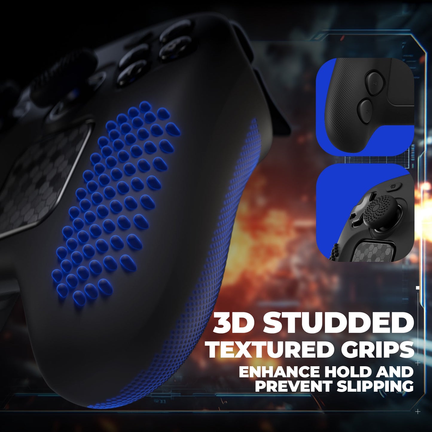 PlayVital 3D Studded Silicone Case with 4 Thumb Grips & Stickers for Steam Controller 2 (2026) - Black PlayVital