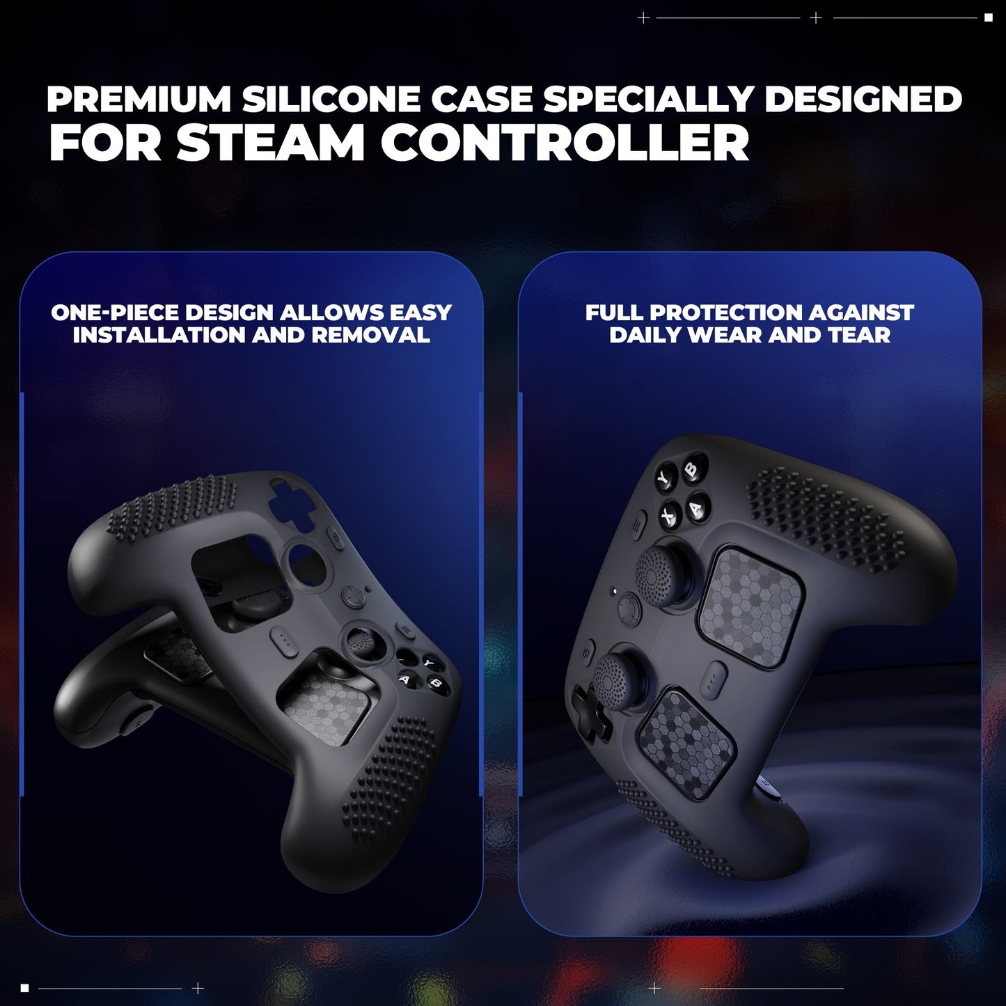 PlayVital 3D Studded Silicone Case with 4 Thumb Grips & Stickers for Steam Controller 2 (2026) - Black PlayVital