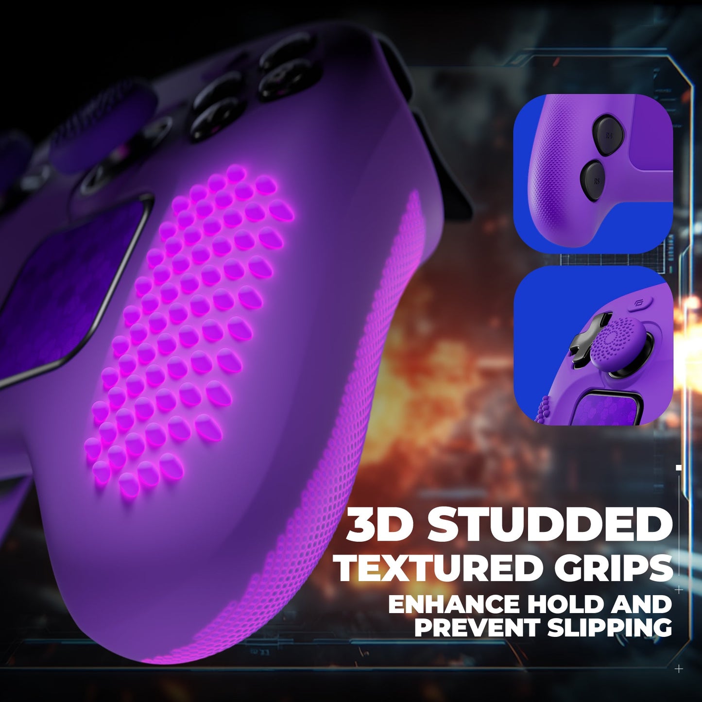 PlayVital 3D Studded Silicone Case with 4 Thumb Grips & Stickers for Steam Controller 2 (2026) - Purple PlayVital