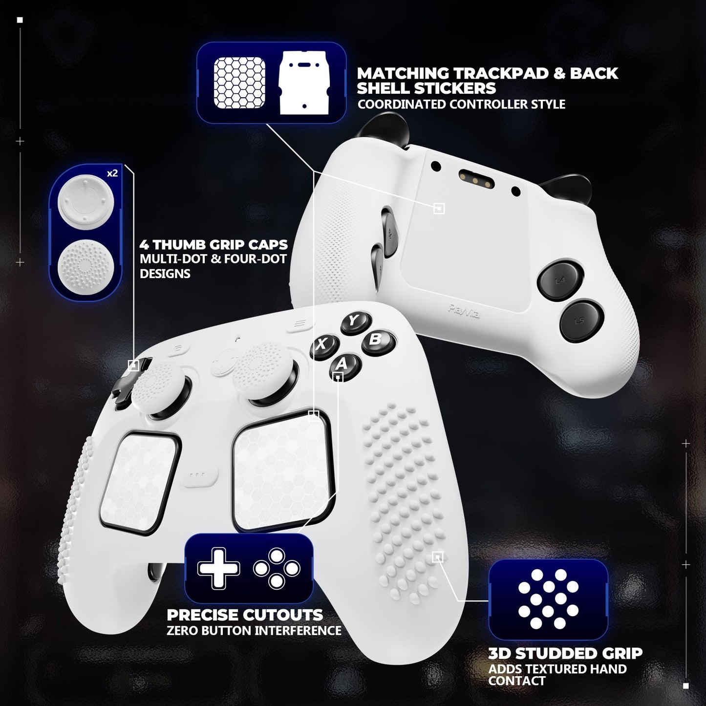 PlayVital 3D Studded Silicone Case with 4 Thumb Grips & Stickers for Steam Controller 2 (2026) - White PlayVital