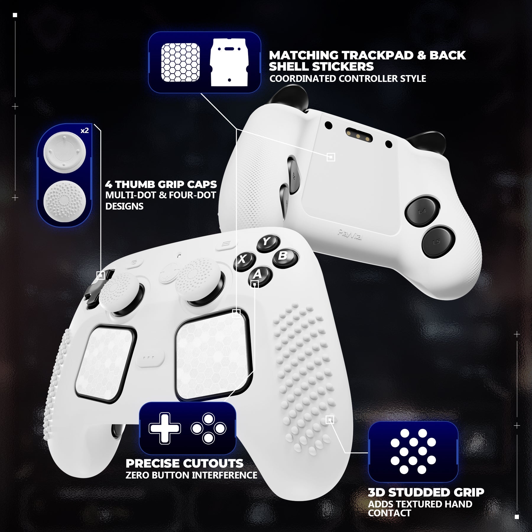 PlayVital 3D Studded Silicone Case with 4 Thumb Grips & Stickers for Steam Controller 2 (2026) - White PlayVital