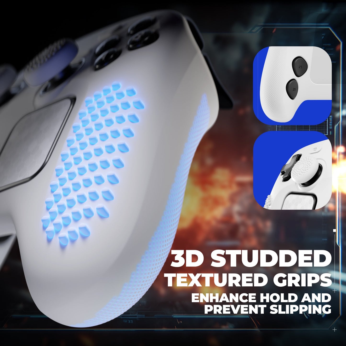 PlayVital 3D Studded Silicone Case with 4 Thumb Grips & Stickers for Steam Controller 2 (2026) - White PlayVital