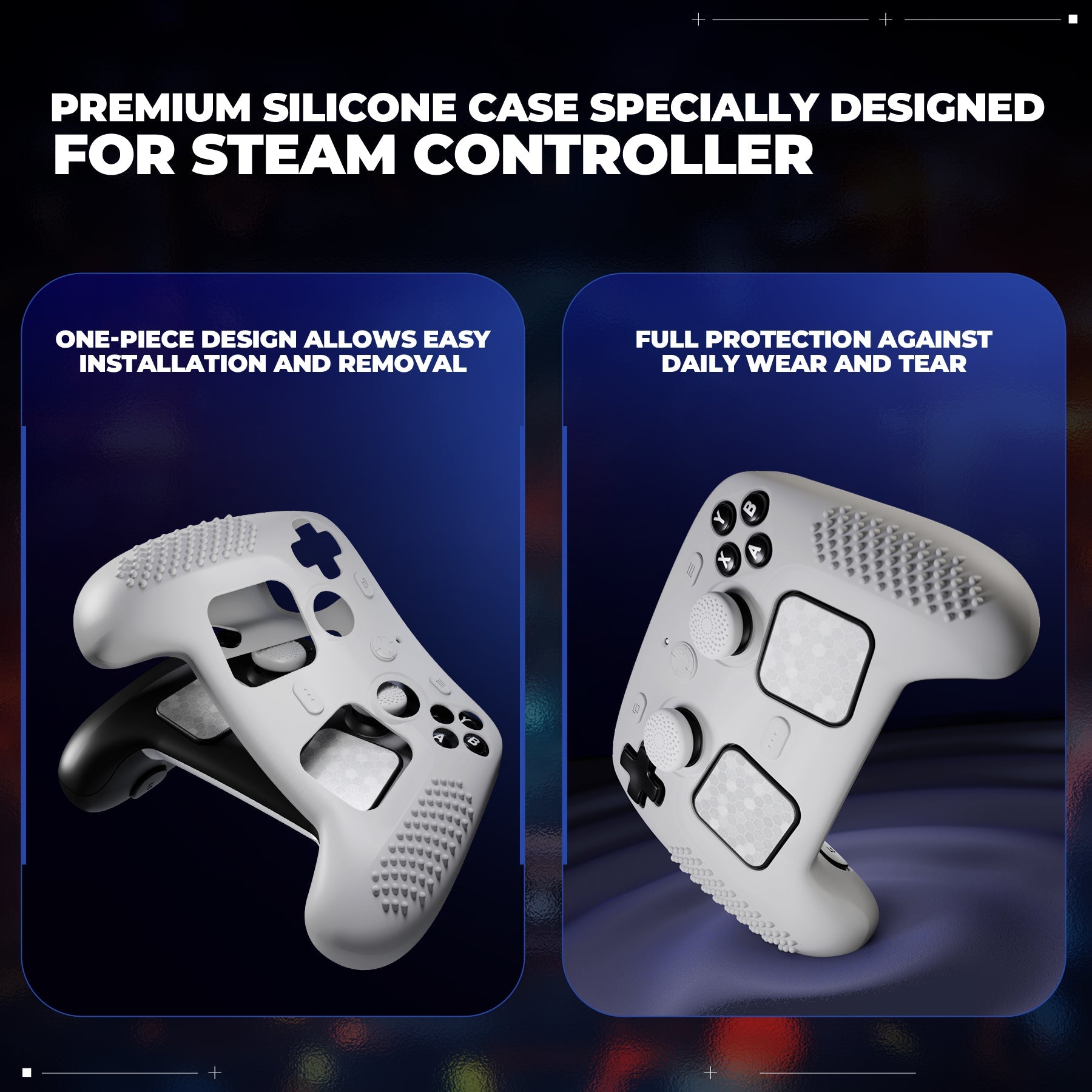 PlayVital 3D Studded Silicone Case with 4 Thumb Grips & Stickers for Steam Controller 2 (2026) - White PlayVital