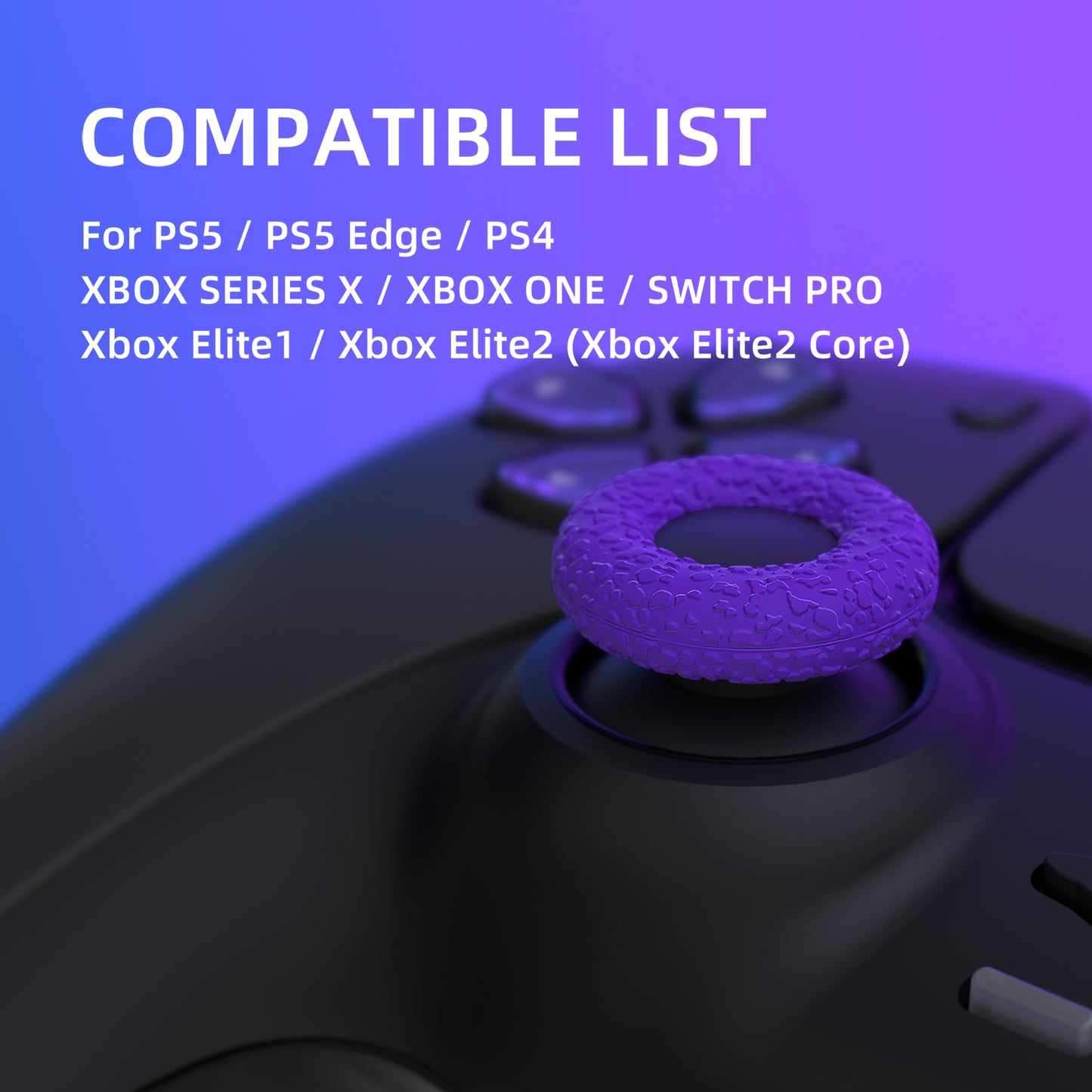 PlayVital 3 Pairs Silicone Thumbstick Rings for PS5 & PS4 & Xbox Series X/S & Xbox One/Elite Series 2 Core & Switch Pro Controller - Red & Blue & Purple - PFPJ145 PlayVital
