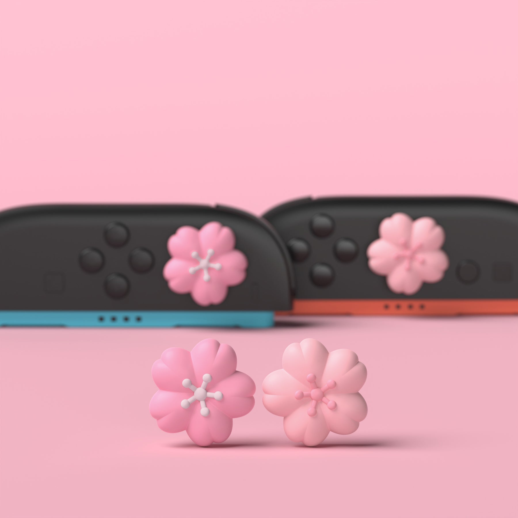 PlayVital 4 Pcs Cute Thumb Grip Caps for Nintendo Switch 2 - Blush Cherry Blossom Petals PlayVital