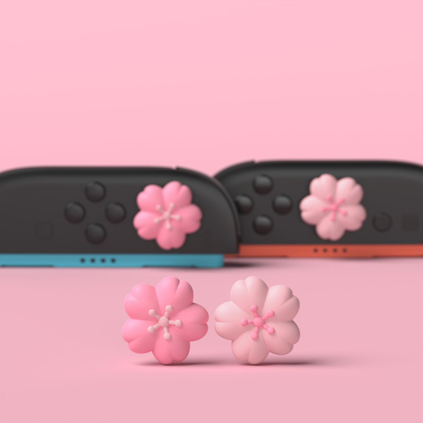PlayVital 4 Pcs Cute Thumb Grip Caps for Nintendo Switch 2 - Blush Cherry Blossom Petals PlayVital