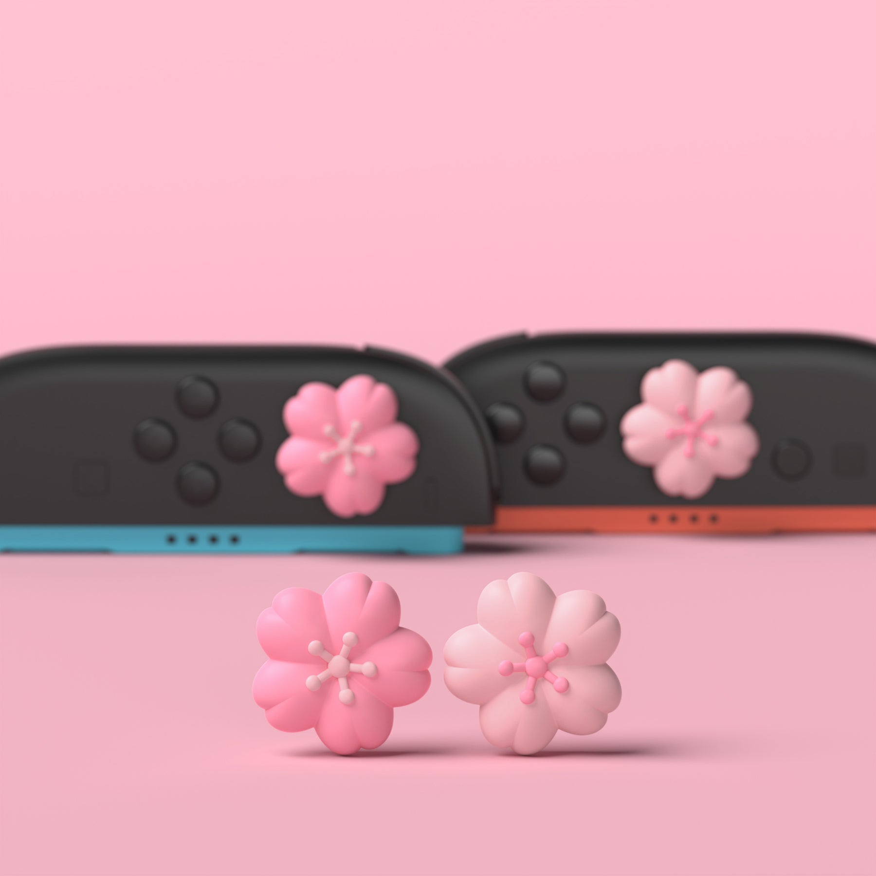 PlayVital 4 Pcs Cute Thumb Grip Caps for Nintendo Switch 2 - Blush Cherry Blossom Petals PlayVital