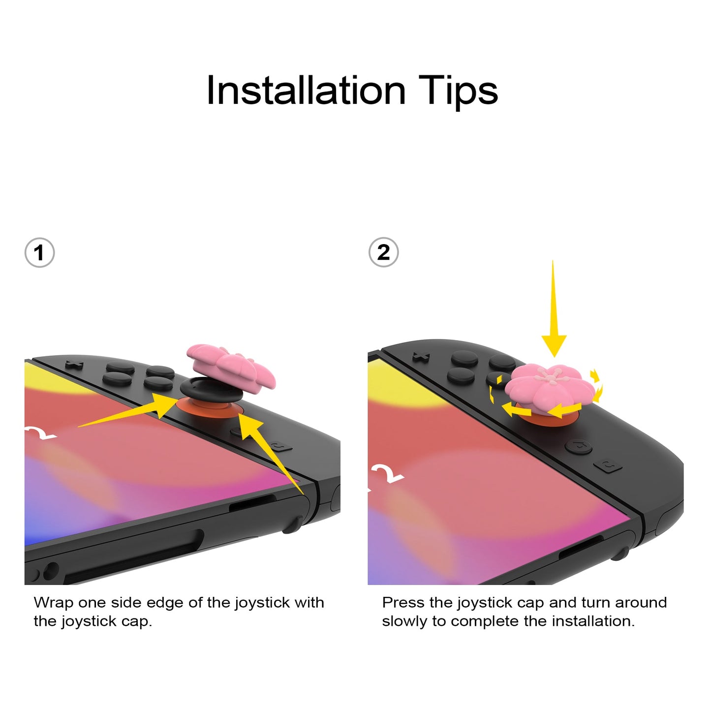 PlayVital 4 Pcs Cute Thumb Grip Caps for Nintendo Switch 2 - Blush Cherry Blossom Petals PlayVital