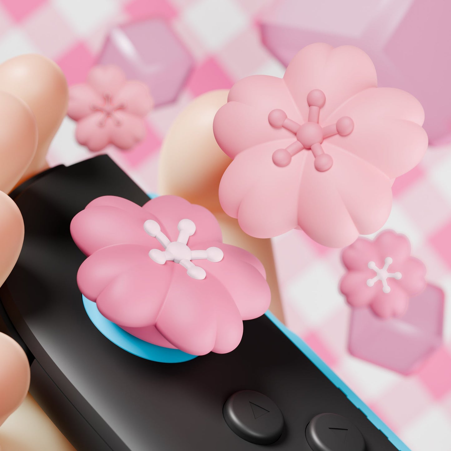 PlayVital 4 Pcs Cute Thumb Grip Caps for Nintendo Switch 2 - Blush Cherry Blossom Petals PlayVital