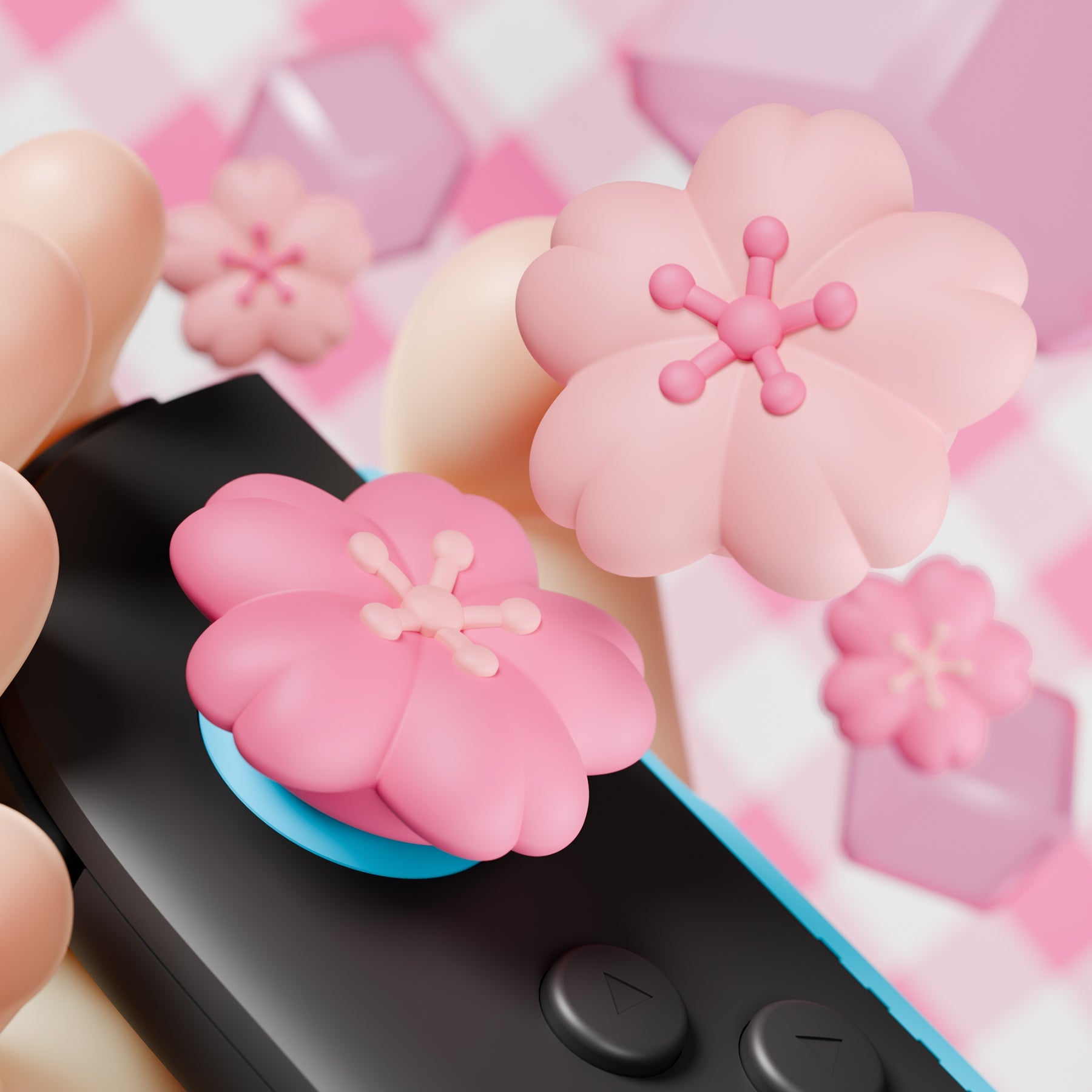 PlayVital 4 Pcs Cute Thumb Grip Caps for Nintendo Switch 2 - Blush Cherry Blossom Petals PlayVital
