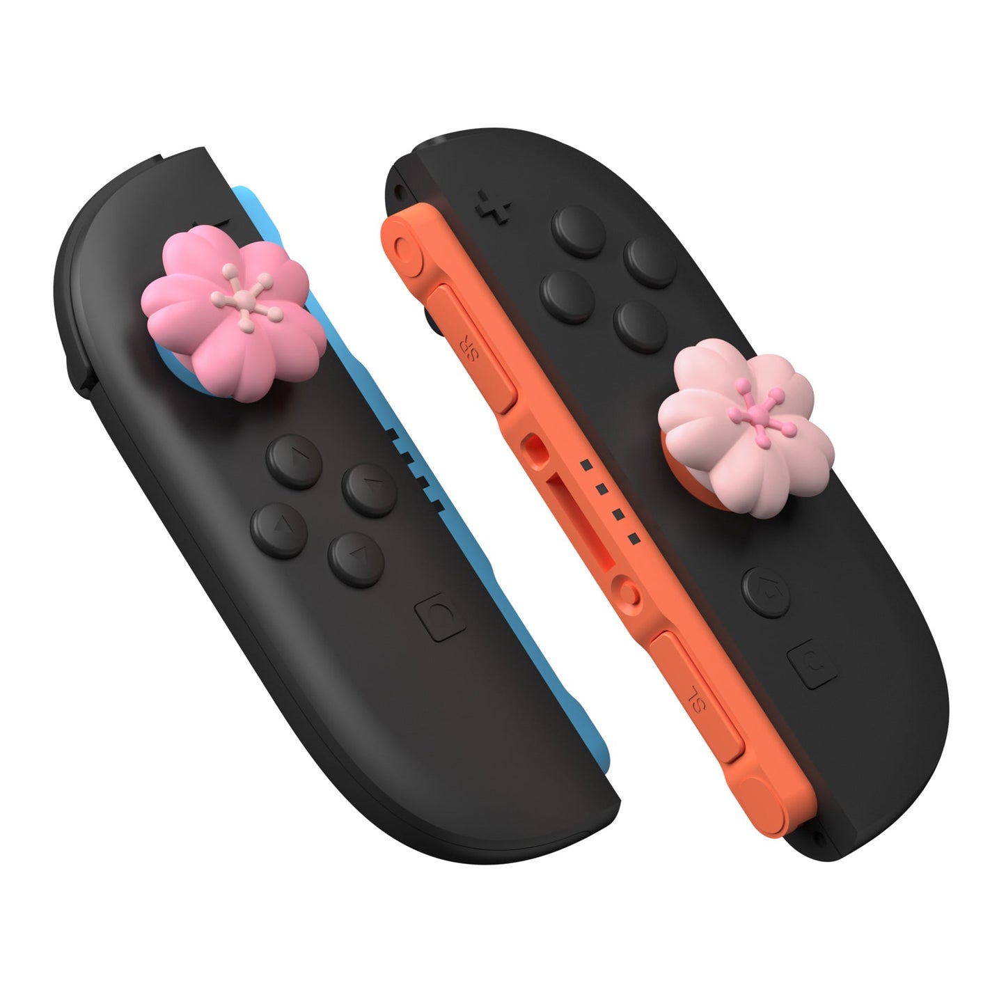 PlayVital 4 Pcs Cute Thumb Grip Caps for Nintendo Switch 2 - Blush Cherry Blossom Petals PlayVital