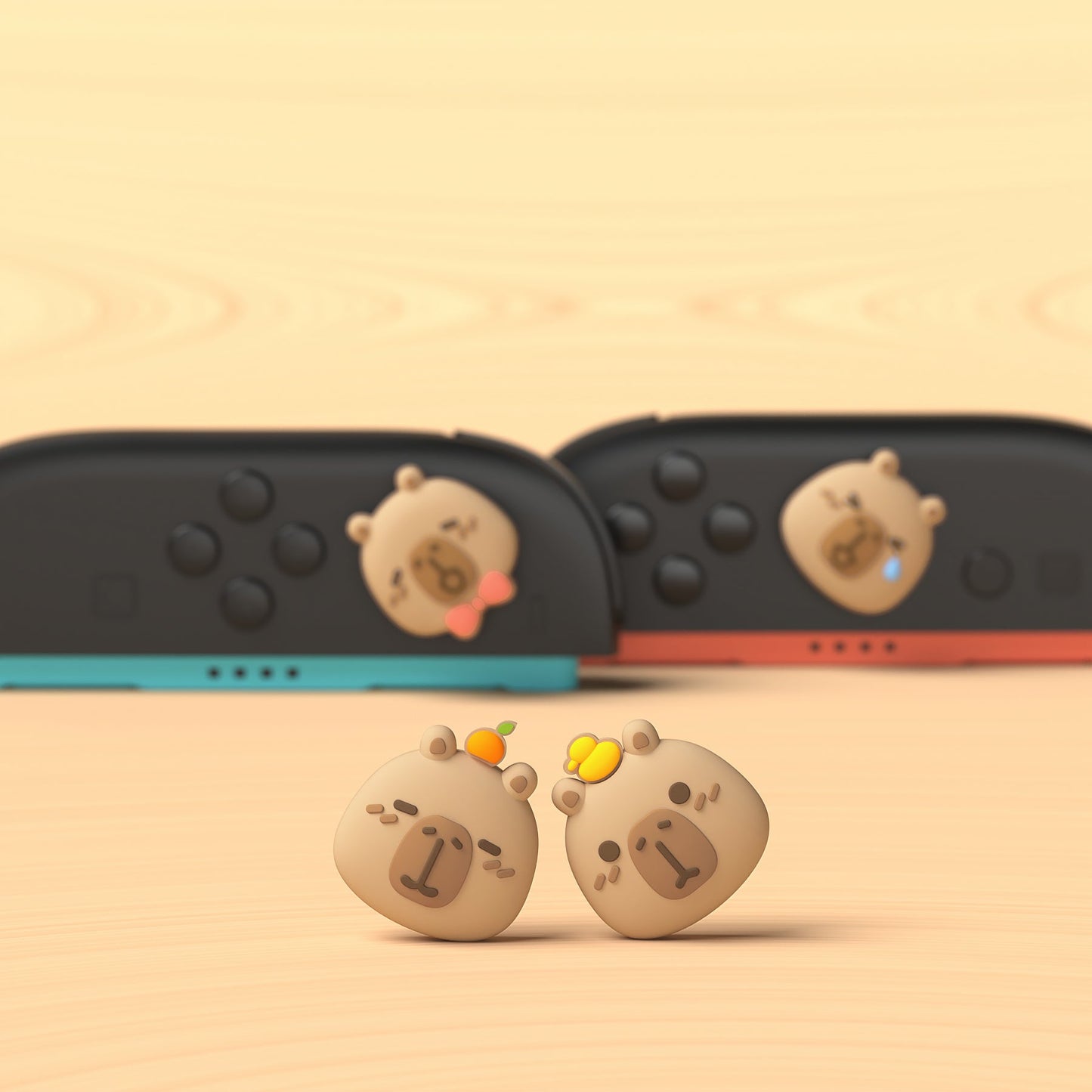 PlayVital 4 Pcs Cute Thumb Grip Caps for Nintendo Switch 2 - Capybara Moods PlayVital