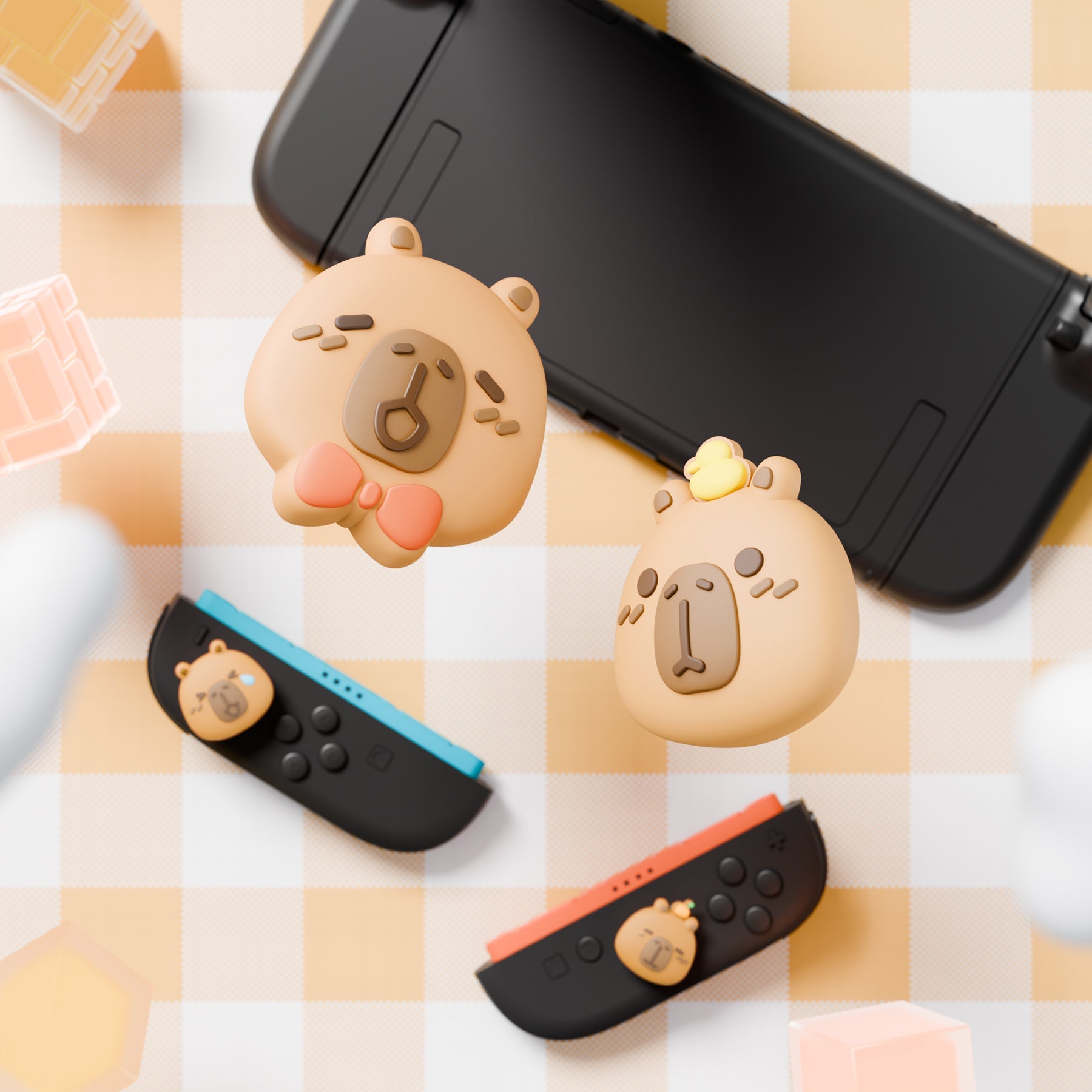 PlayVital 4 Pcs Cute Thumb Grip Caps for Nintendo Switch 2 - Capybara Moods PlayVital
