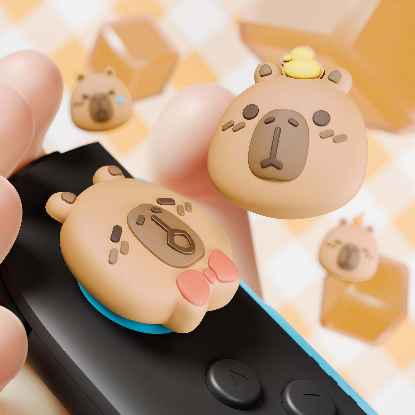 PlayVital 4 Pcs Cute Thumb Grip Caps for Nintendo Switch 2 - Capybara Moods PlayVital