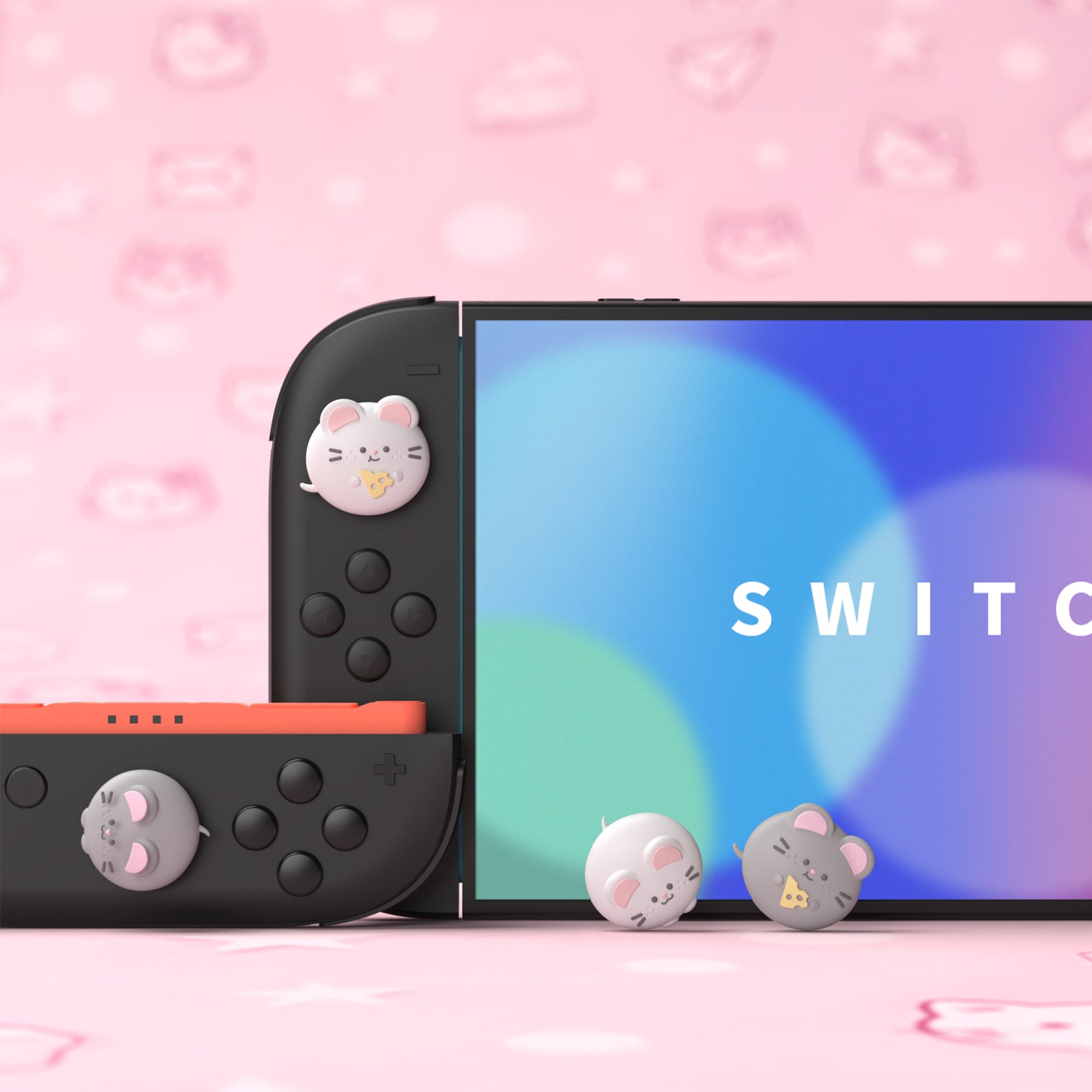 PlayVital 4 Pcs Cute Thumb Grip Caps for Nintendo Switch 2 - Cheese Mousie & Peek Mousie PlayVital