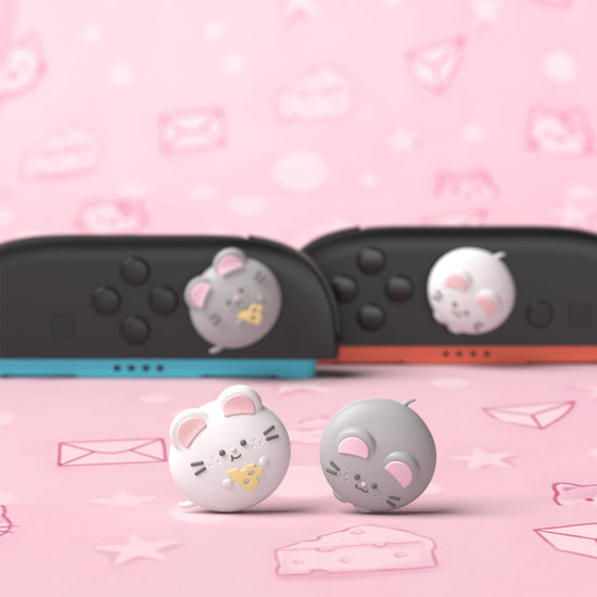 PlayVital 4 Pcs Cute Thumb Grip Caps for Nintendo Switch 2 - Cheese Mousie & Peek Mousie PlayVital