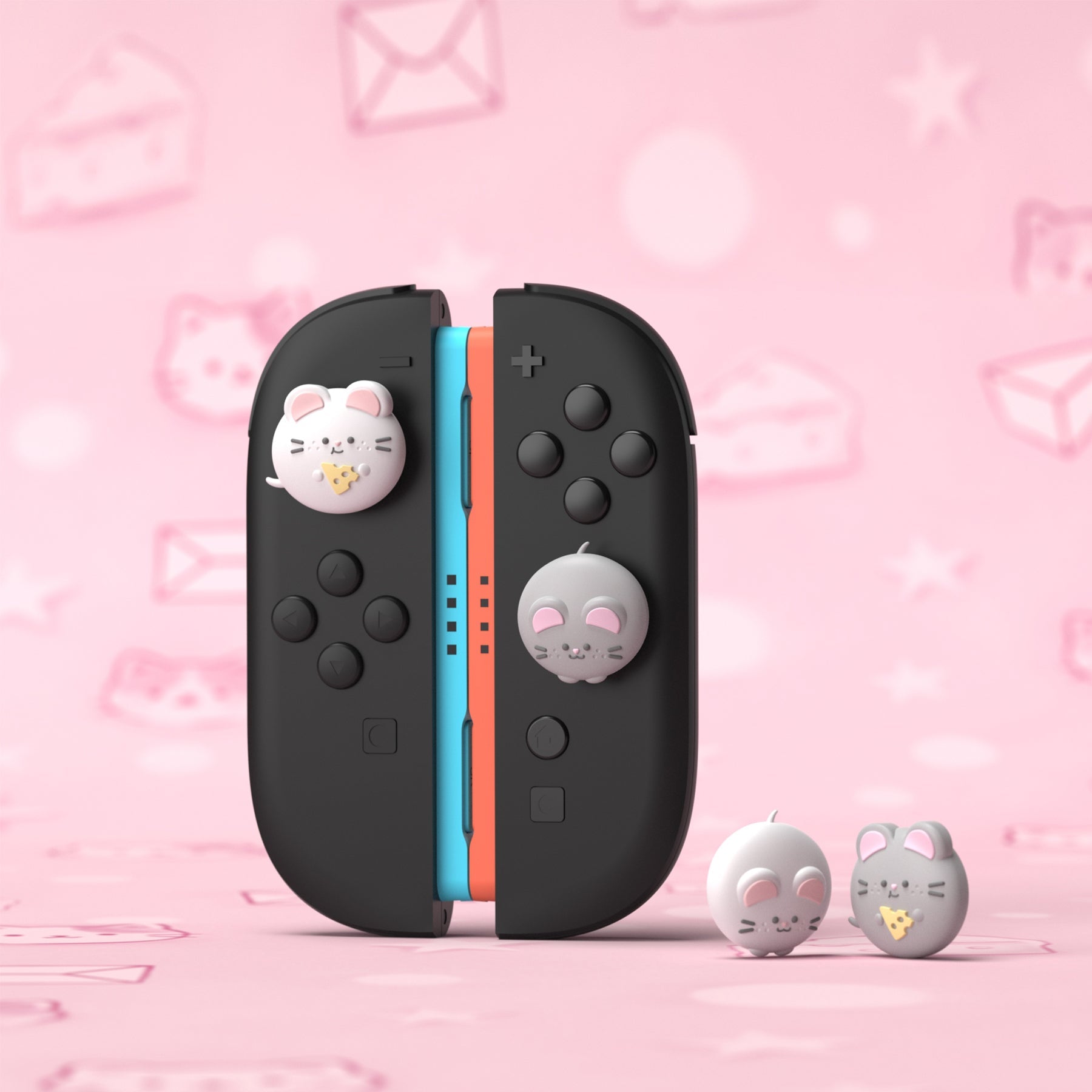 PlayVital 4 Pcs Cute Thumb Grip Caps for Nintendo Switch 2 - Cheese Mousie & Peek Mousie PlayVital