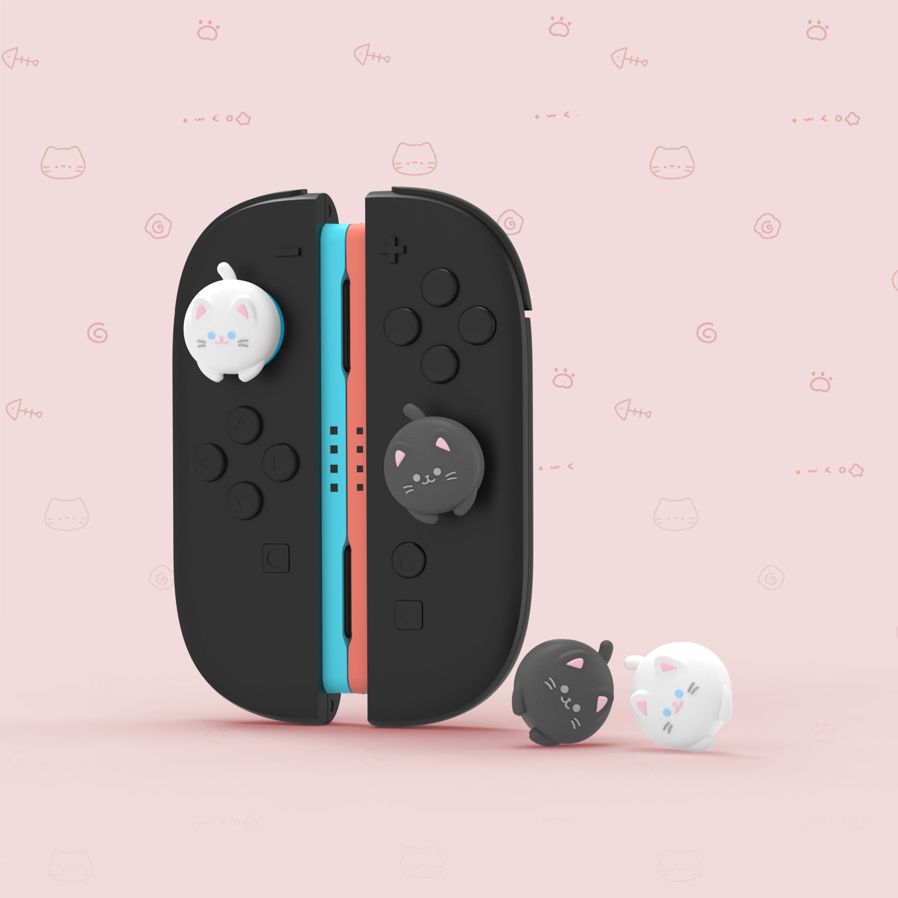 PlayVital 4 Pcs Cute Thumb Grip Caps for Nintendo Switch 2 - Cutie Kitty PlayVital