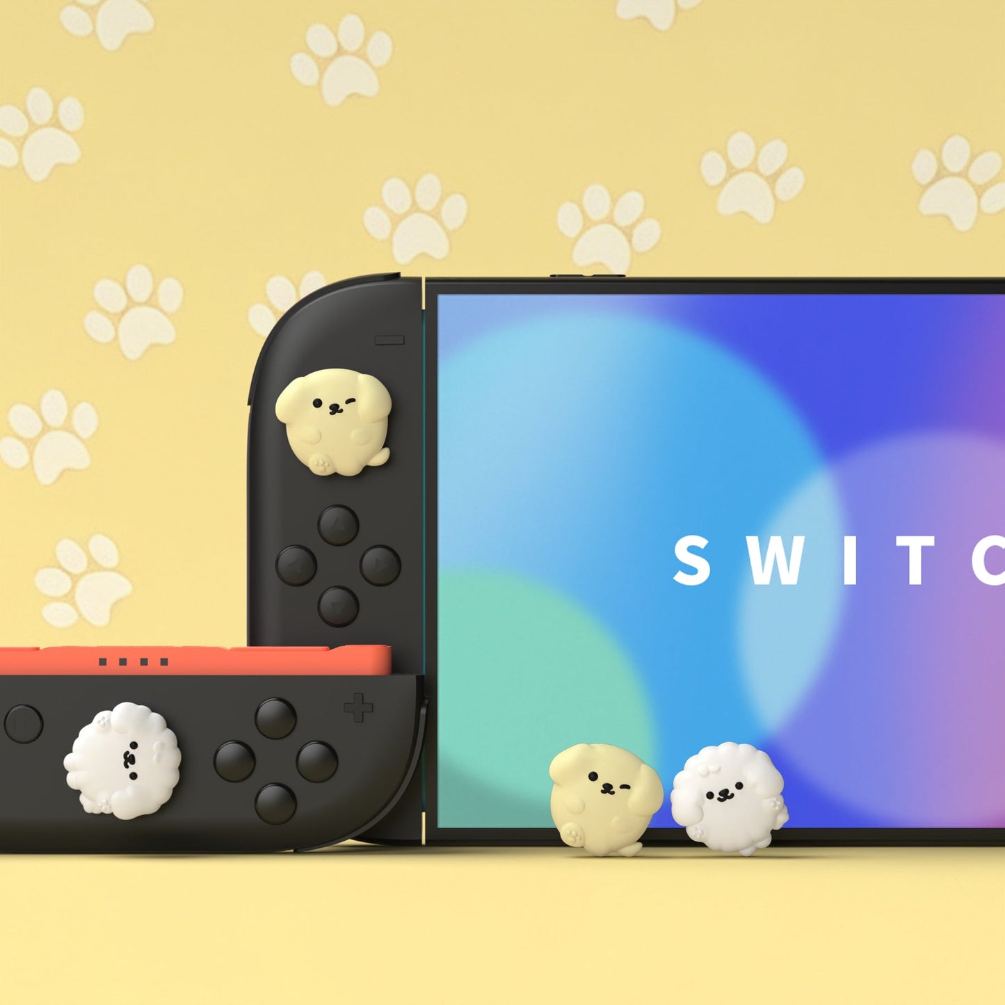 PlayVital 4 Pcs Cute Thumb Grip Caps for Nintendo Switch 2 - Fluffy & Winky Pups PlayVital