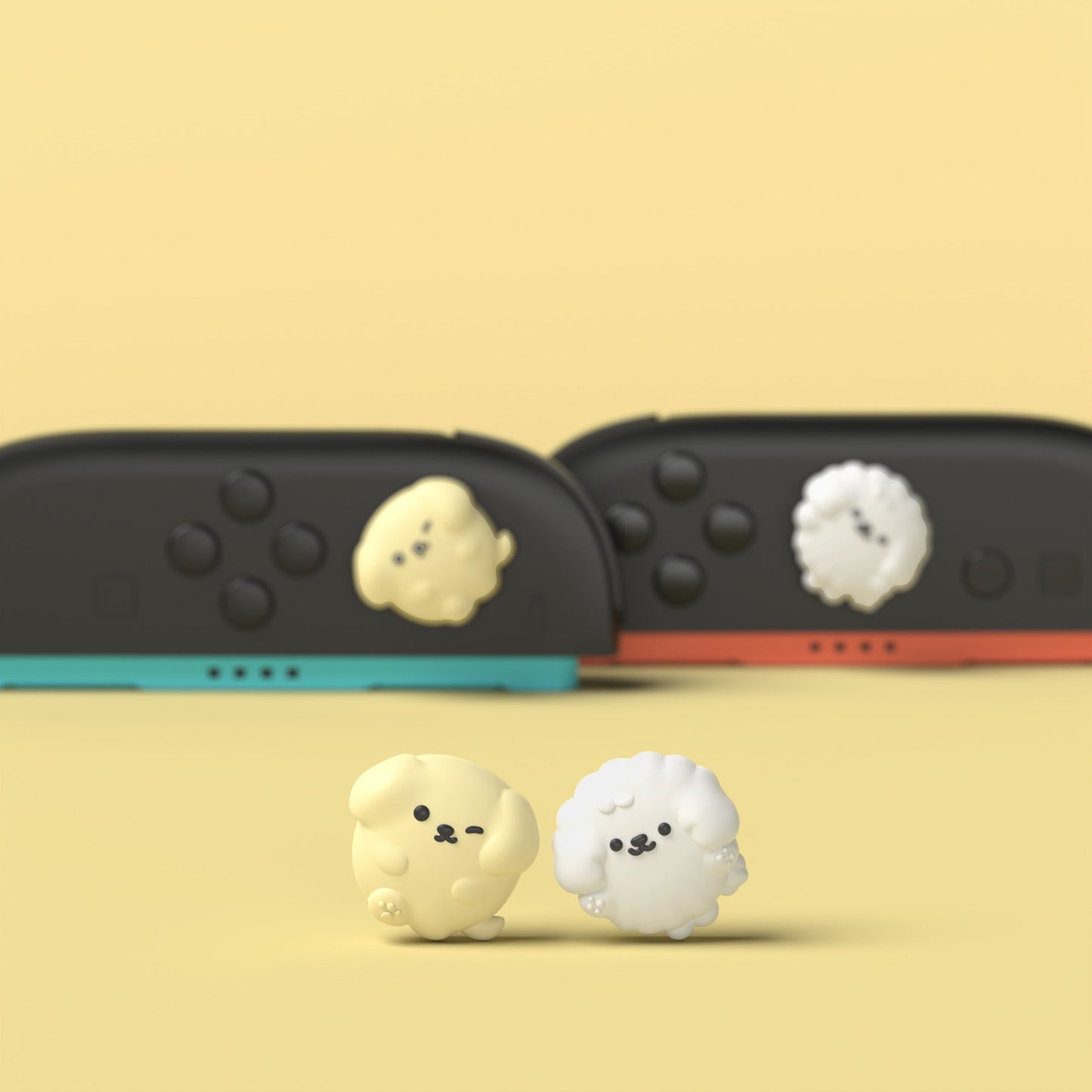 PlayVital 4 Pcs Cute Thumb Grip Caps for Nintendo Switch 2 - Fluffy & Winky Pups PlayVital