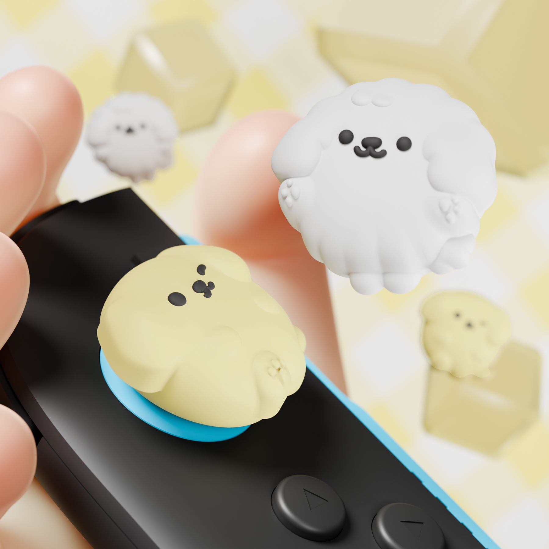 PlayVital 4 Pcs Cute Thumb Grip Caps for Nintendo Switch 2 - Fluffy & Winky Pups PlayVital