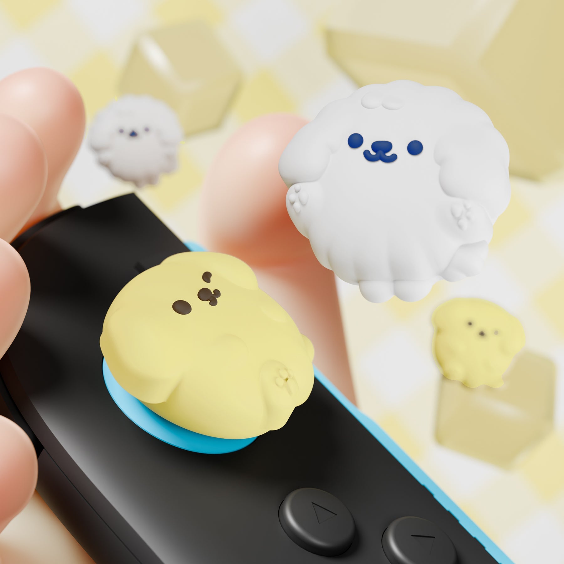 PlayVital 4 Pcs Cute Thumb Grip Caps for Nintendo Switch 2 - Fluffy & Winky Pups PlayVital