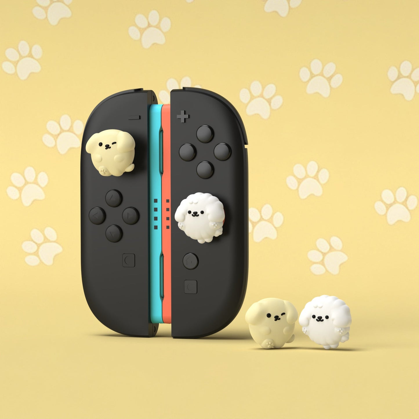 PlayVital 4 Pcs Cute Thumb Grip Caps for Nintendo Switch 2 - Fluffy & Winky Pups PlayVital