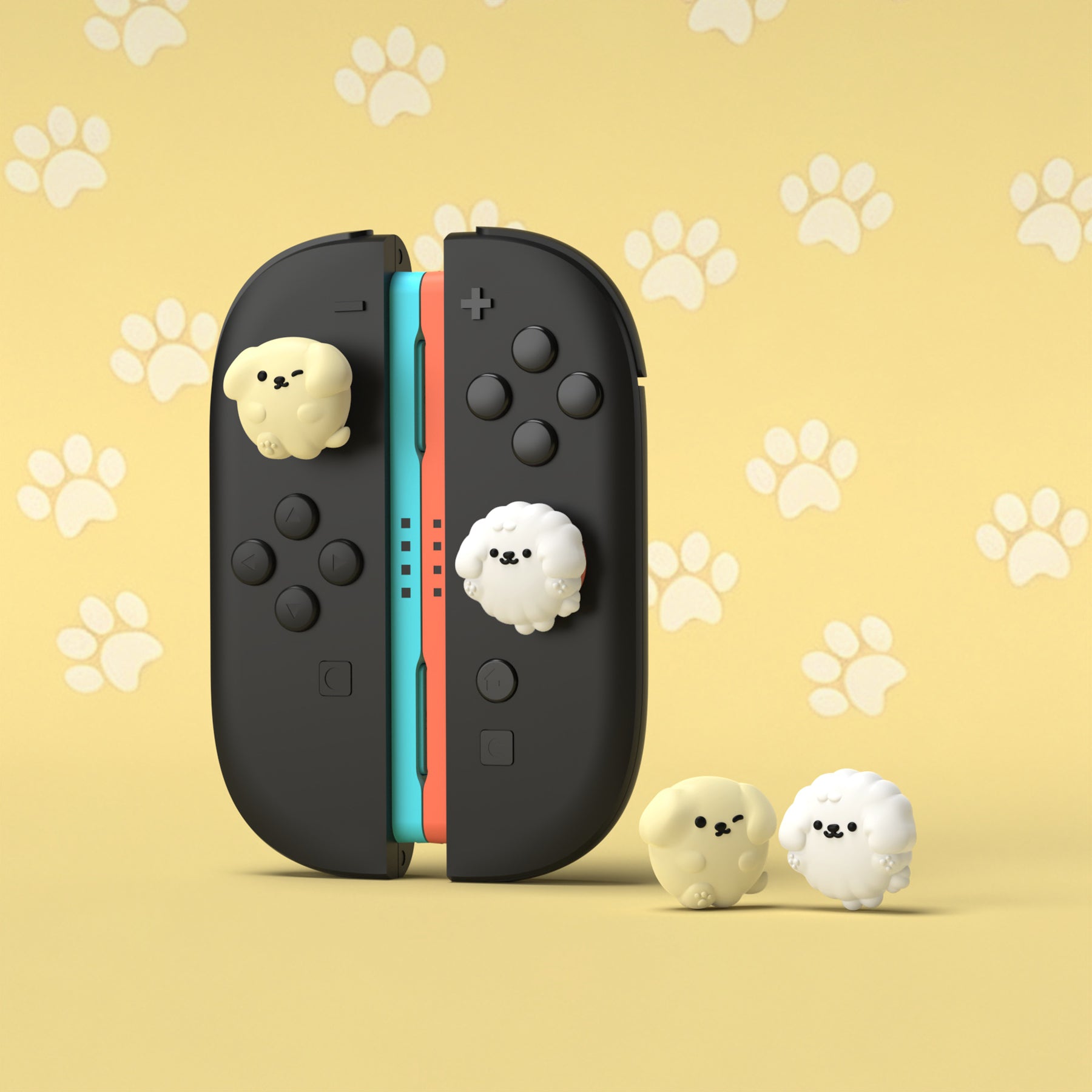 PlayVital 4 Pcs Cute Thumb Grip Caps for Nintendo Switch 2 - Fluffy & Winky Pups PlayVital