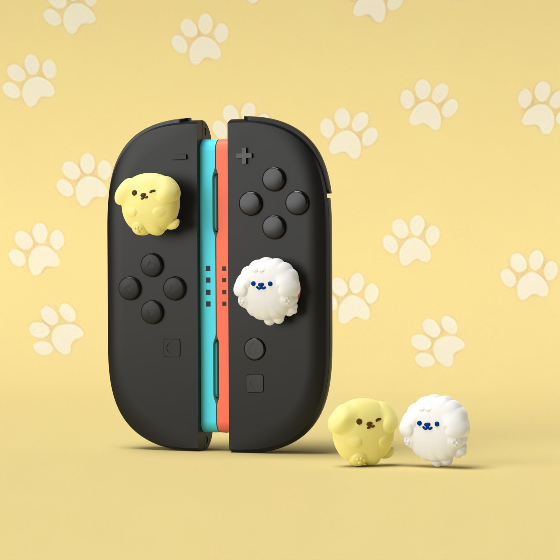 PlayVital 4 Pcs Cute Thumb Grip Caps for Nintendo Switch 2 - Fluffy & Winky Pups PlayVital