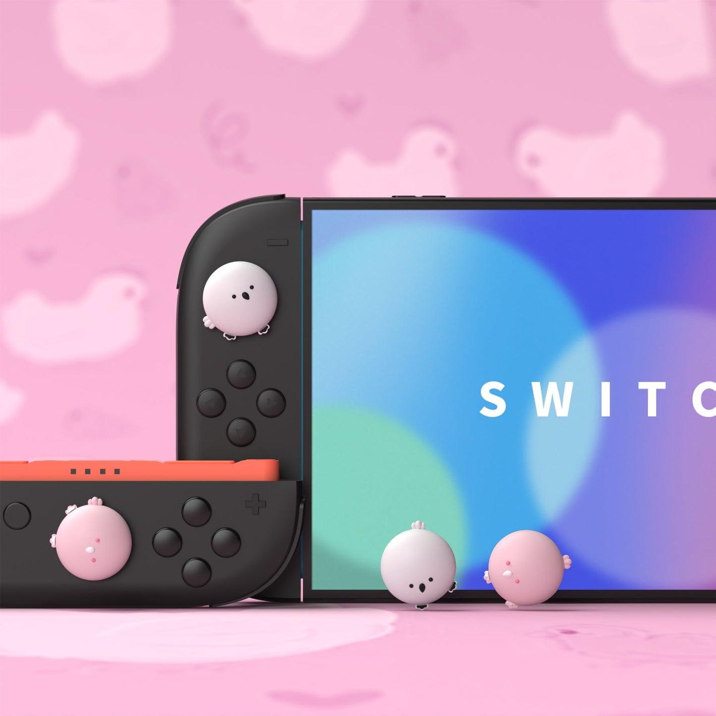 PlayVital 4 Pcs Cute Thumb Grip Caps for Nintendo Switch 2 - Puffy Chickie & Shy Chickie PlayVital