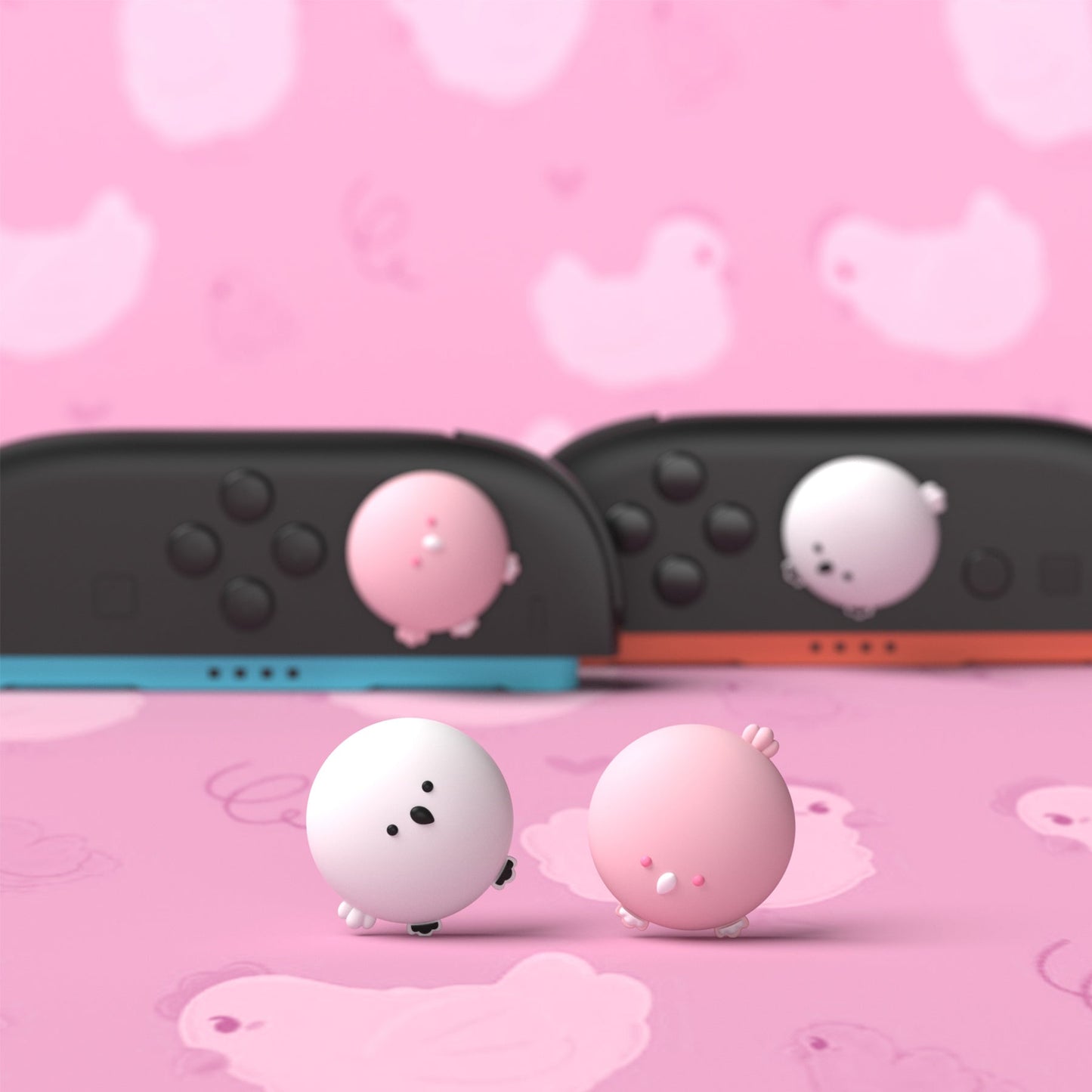 PlayVital 4 Pcs Cute Thumb Grip Caps for Nintendo Switch 2 - Puffy Chickie & Shy Chickie PlayVital