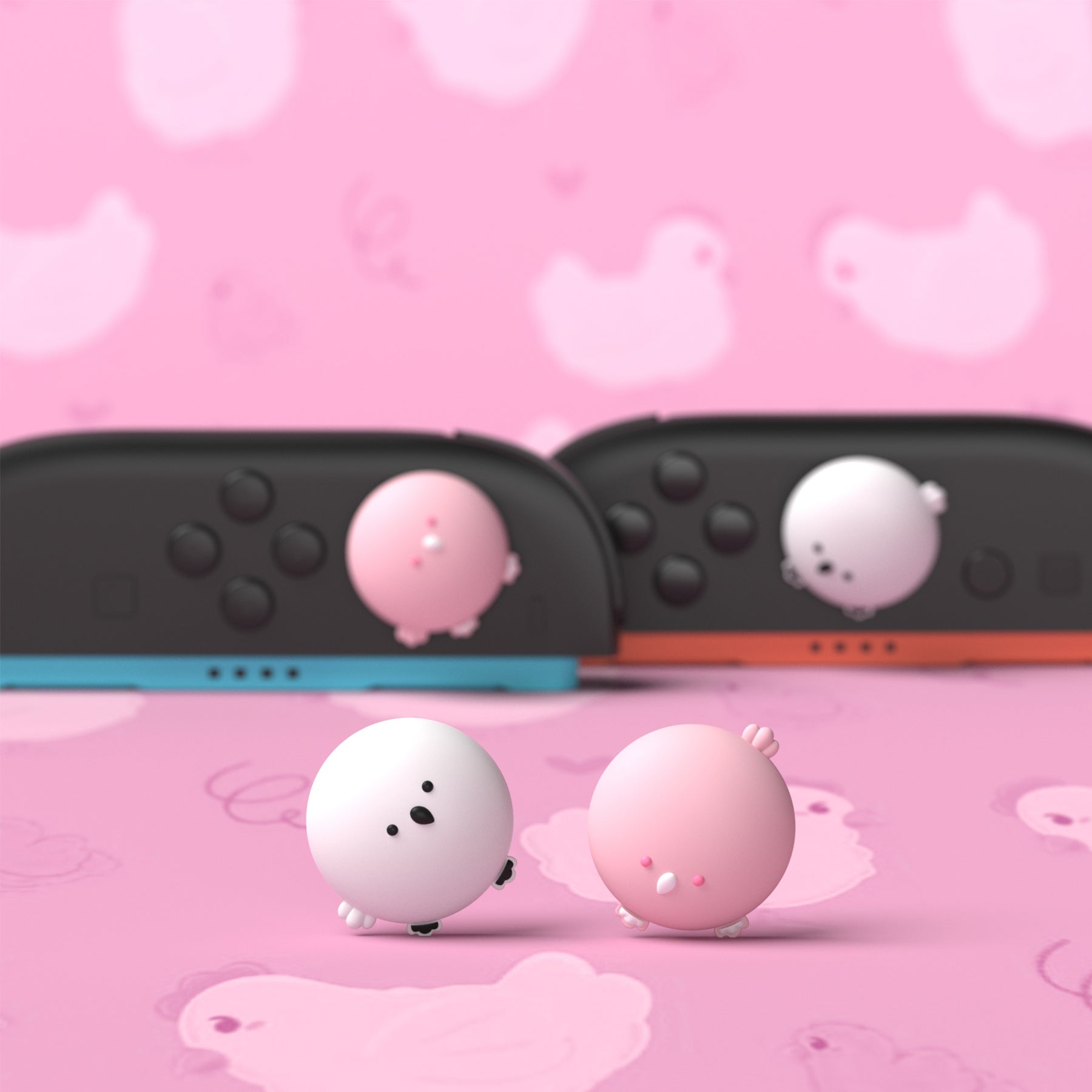 PlayVital 4 Pcs Cute Thumb Grip Caps for Nintendo Switch 2 - Puffy Chickie & Shy Chickie PlayVital
