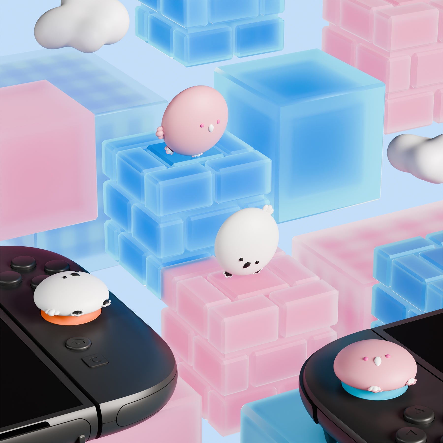 PlayVital 4 Pcs Cute Thumb Grip Caps for Nintendo Switch 2 - Puffy Chickie & Shy Chickie PlayVital