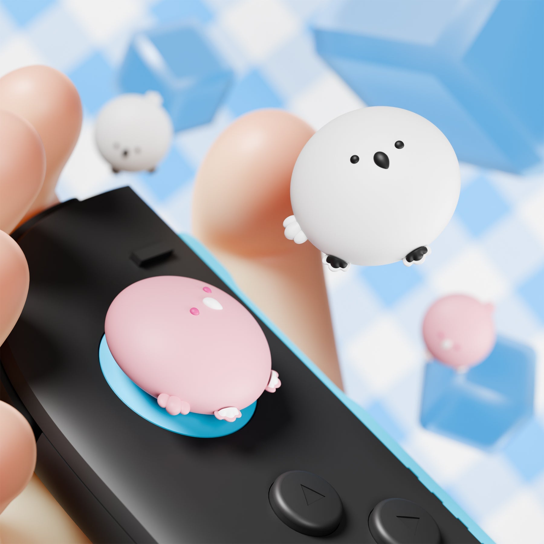 PlayVital 4 Pcs Cute Thumb Grip Caps for Nintendo Switch 2 - Puffy Chickie & Shy Chickie PlayVital