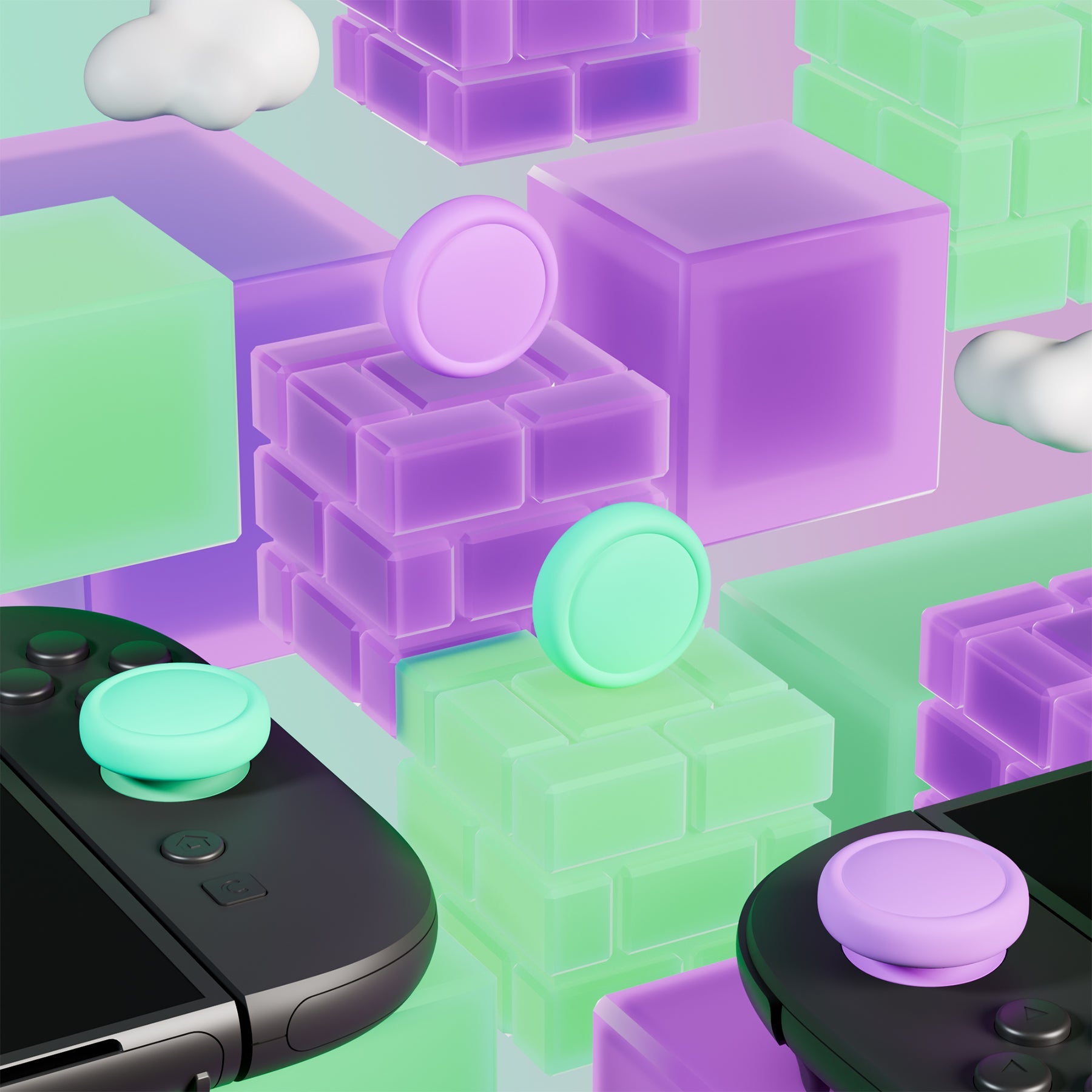 PlayVital 4Pcs Joystick Caps for Nintendo Switch 2, Silicone Thumbstick Grip Cover for Joycon 2 - Soft Violet & Mint Green PlayVital