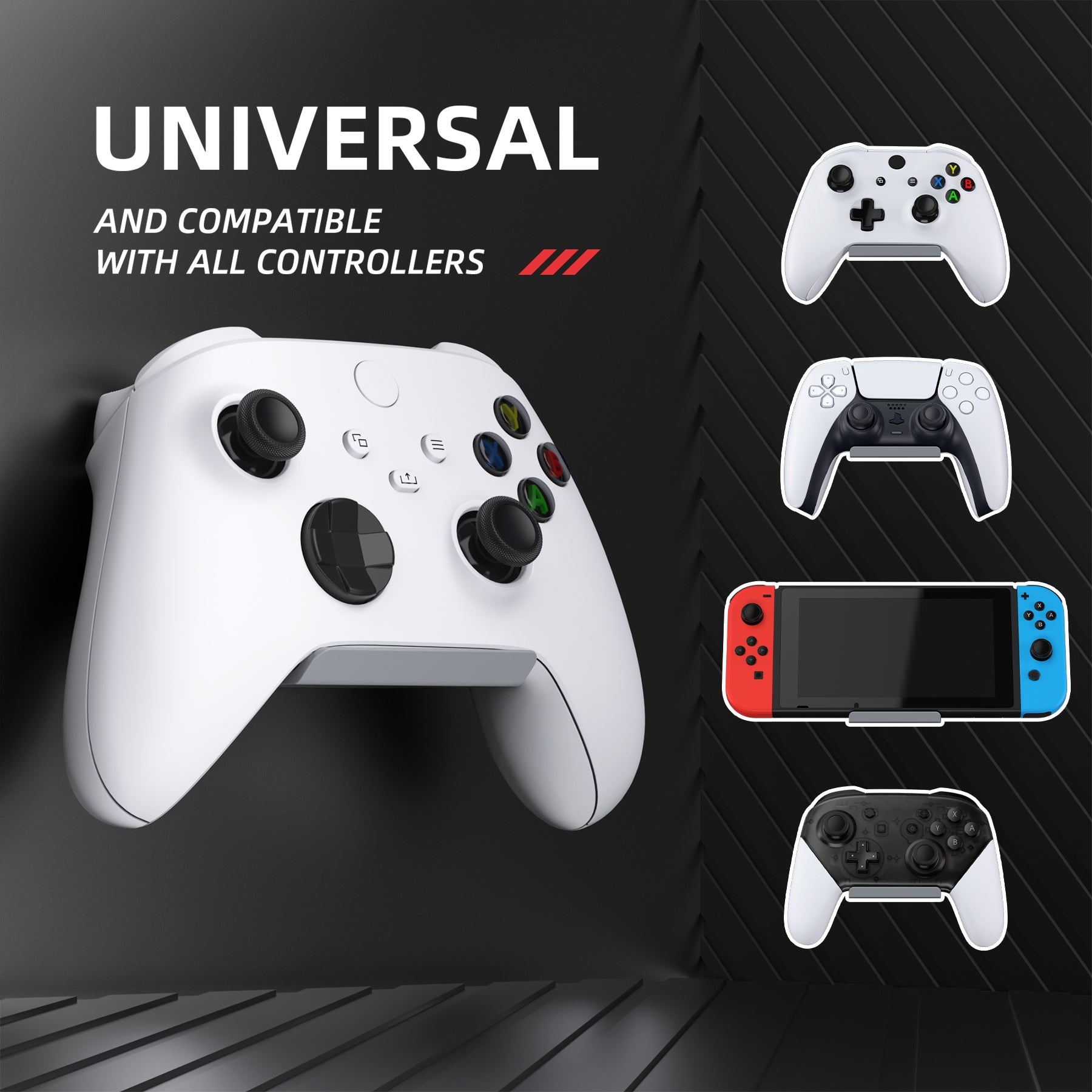 PlayVital 4 Set FOLD Controller Wall Mount for PS5 & PS4 & Xbox Series X/S & Switch Pro & Xbox Wireless Headset & Pulse 3D Headset - White - DMYPFM006 PlayVital
