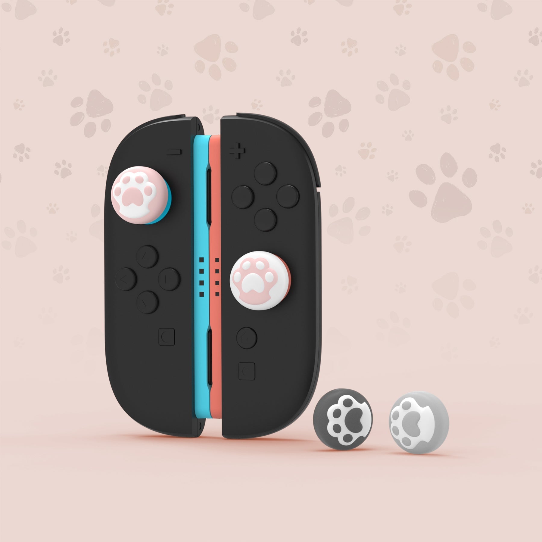 PlayVital 8 Pcs Cute Thumb Grip Caps for Nintendo Switch 2 - Cat Paw PlayVital