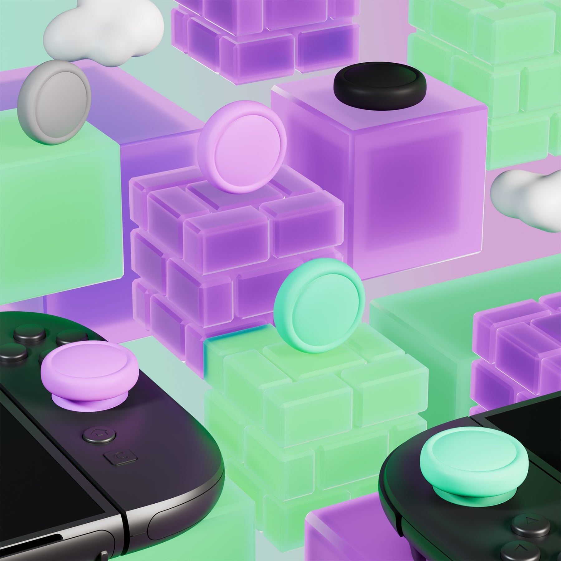 PlayVital 8Pcs Joystick Caps for Nintendo Switch 2, Silicone Thumbstick Grip Cover for Joycon 2 - Soft Violet & Mint Green & Black & Gray PlayVital