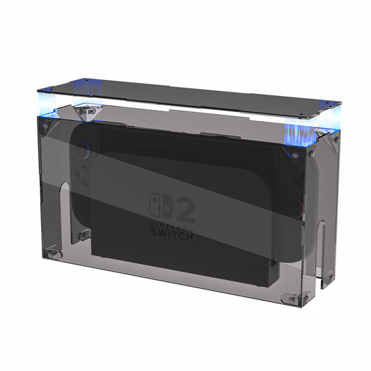 PlayVital Acrylic Dust Cover for Nintendo Switch 2 Console & Charging Dock Assemble Waterproof Protective Box Cover Sleeve for Nintendo Switch 2 (2025) - Clear Black PlayVital