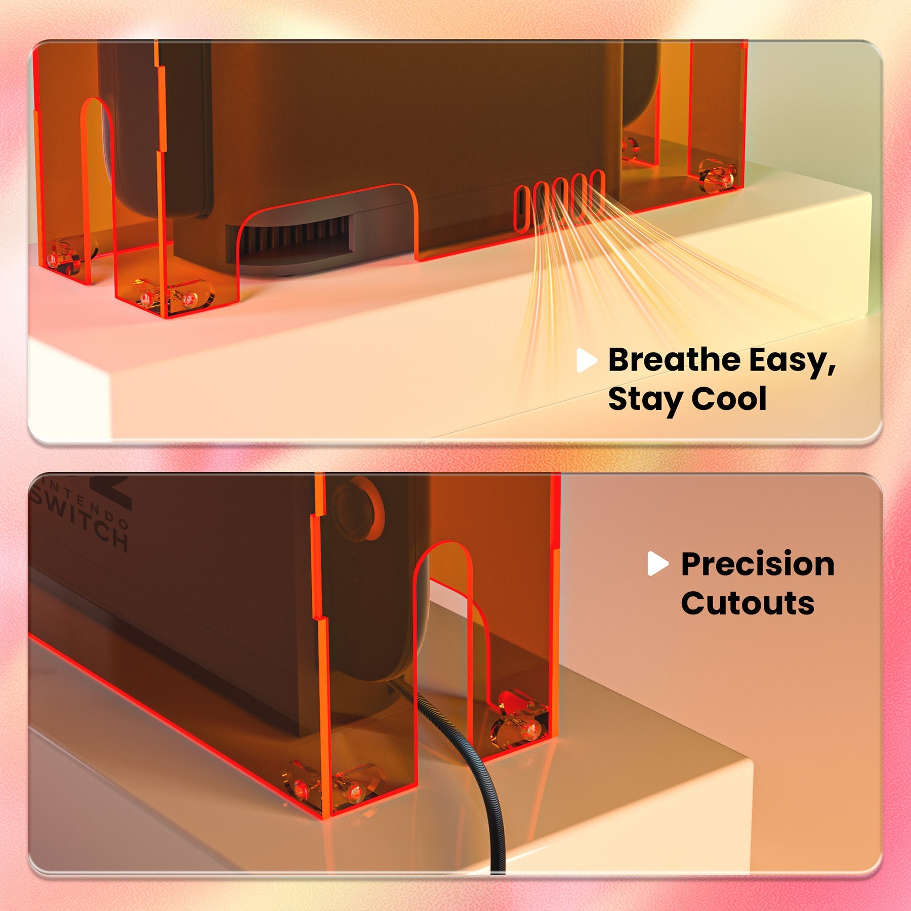 PlayVital Acrylic Dust Cover for Nintendo Switch 2 Console & Charging Dock Assemble Waterproof Protective Box Cover Sleeve for Nintendo Switch 2 (2025) - Clear Orange PlayVital