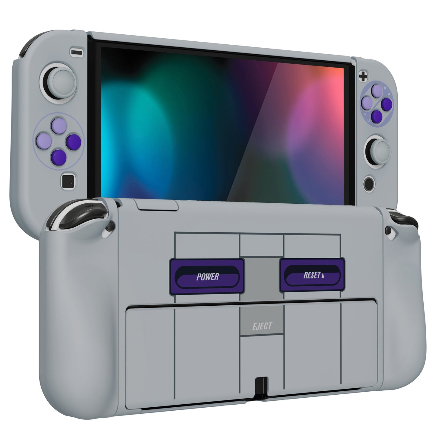 PlayVital AlterGrips Dockable Hard Shell Protective Case with Thumb Grip Caps & Button Caps for Nintendo Switch OLED - Classics SNES Style playvital