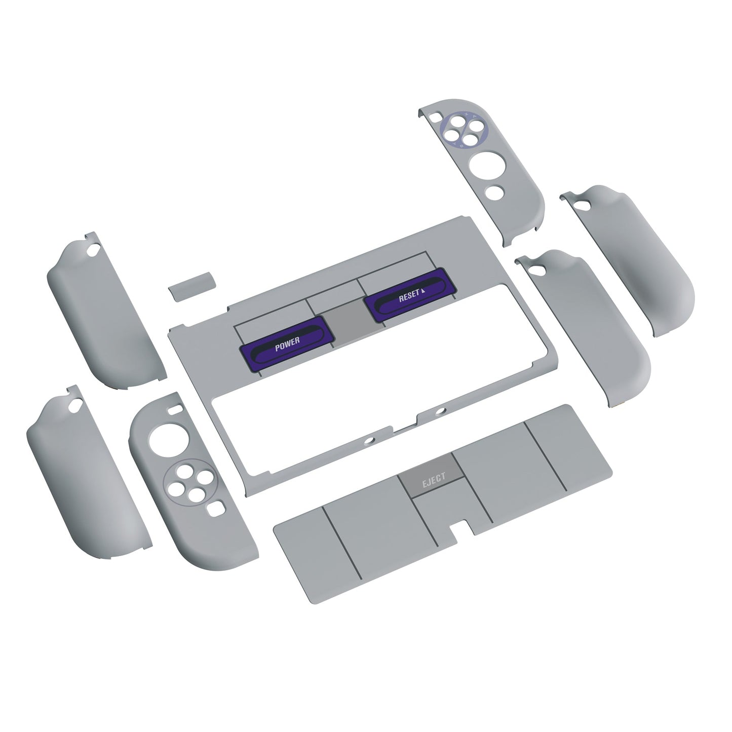 PlayVital AlterGrips Dockable Hard Shell Protective Case with Thumb Grip Caps & Button Caps for Nintendo Switch OLED - Classics SNES Style playvital