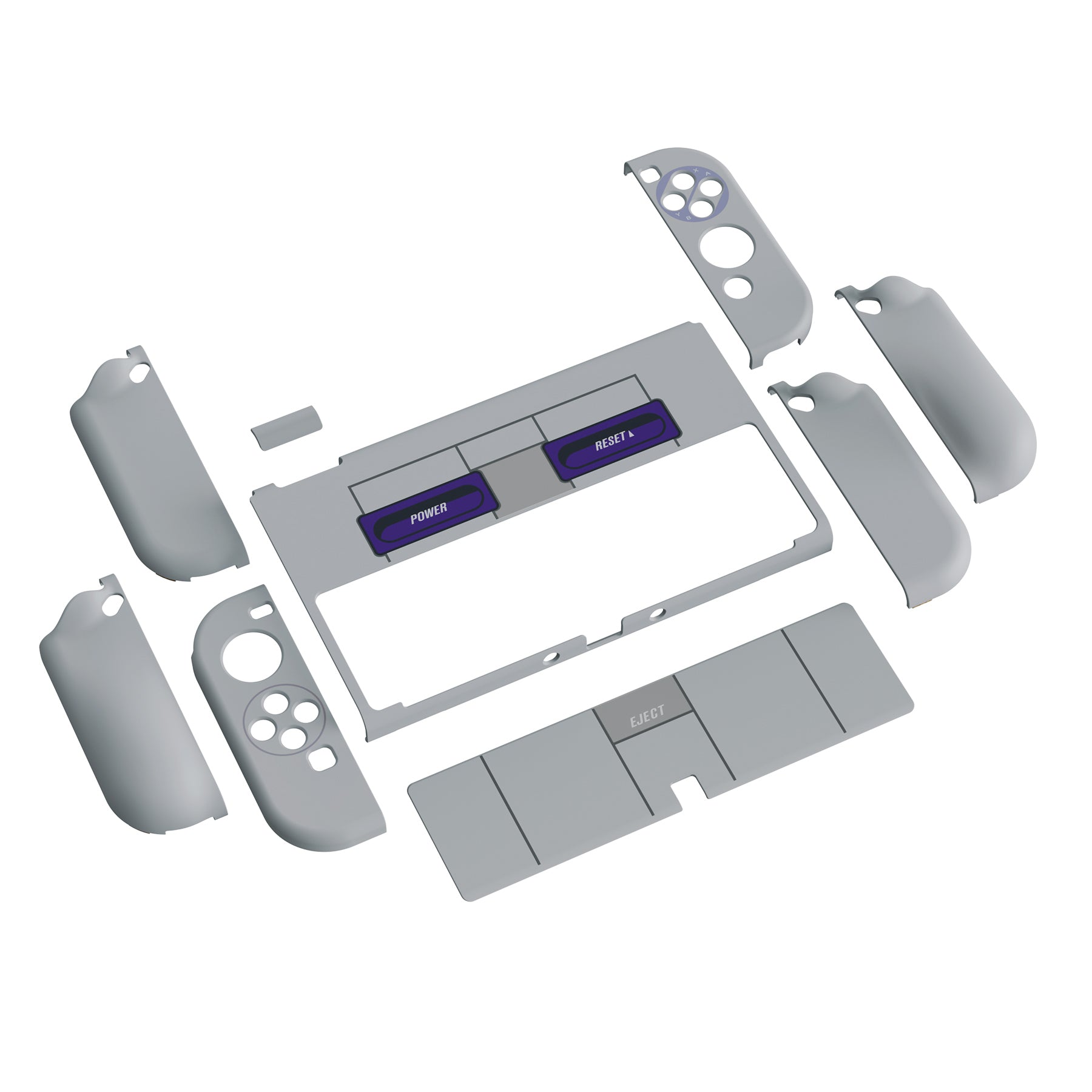 PlayVital AlterGrips Dockable Hard Shell Protective Case with Thumb Grip Caps & Button Caps for Nintendo Switch OLED - Classics SNES Style playvital