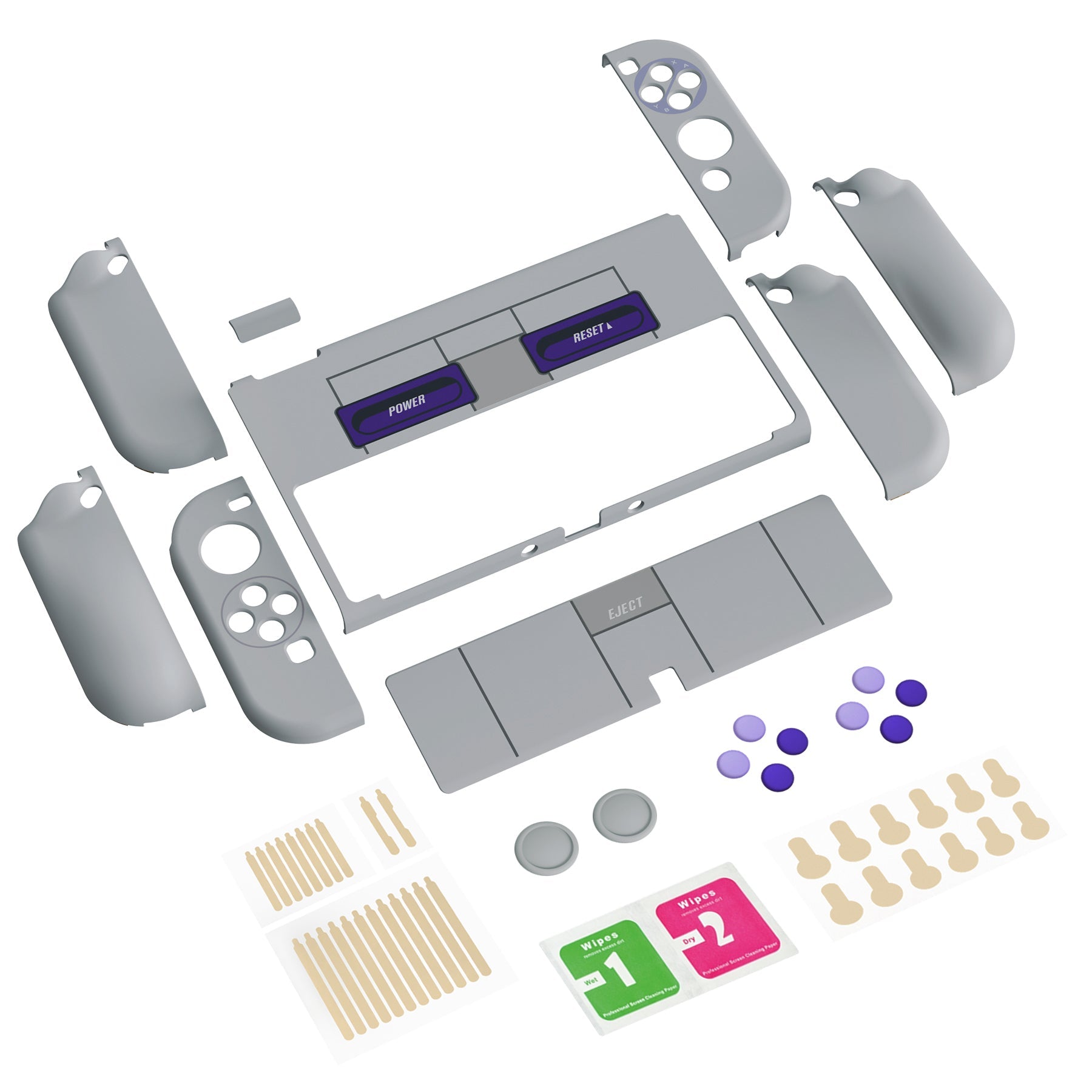 PlayVital AlterGrips Dockable Hard Shell Protective Case with Thumb Grip Caps & Button Caps for Nintendo Switch OLED - Classics SNES Style playvital