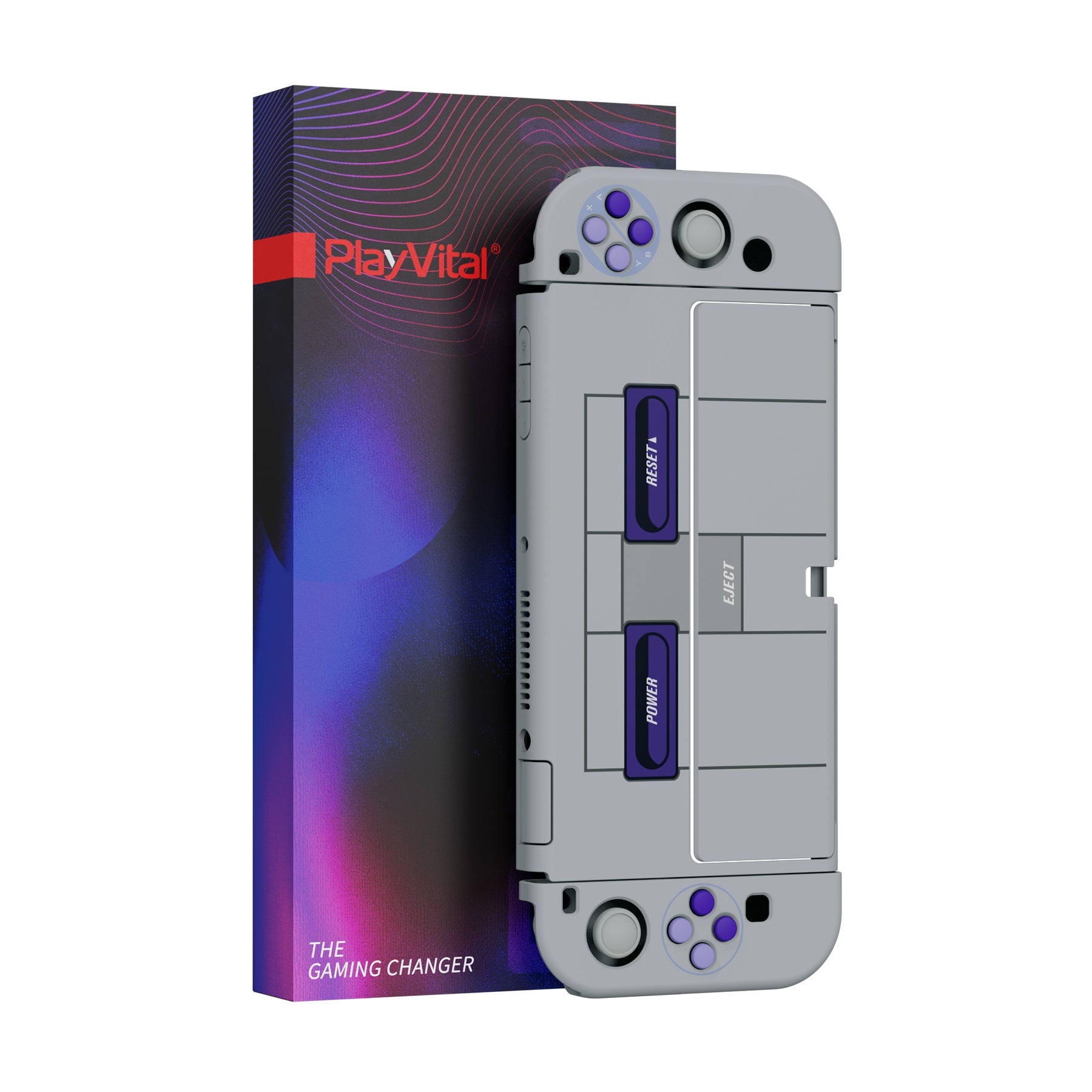 PlayVital AlterGrips Dockable Hard Shell Protective Case with Thumb Grip Caps & Button Caps for Nintendo Switch OLED - Classics SNES Style playvital
