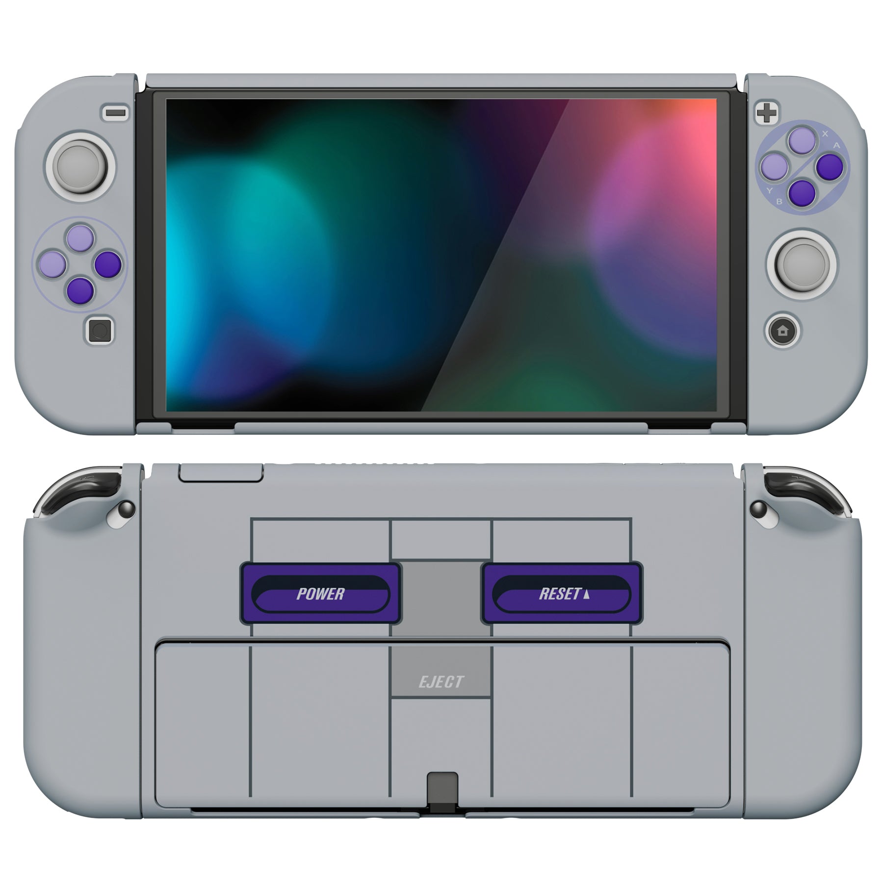 PlayVital AlterGrips Dockable Hard Shell Protective Case with Thumb Grip Caps & Button Caps for Nintendo Switch OLED - Classics SNES Style playvital