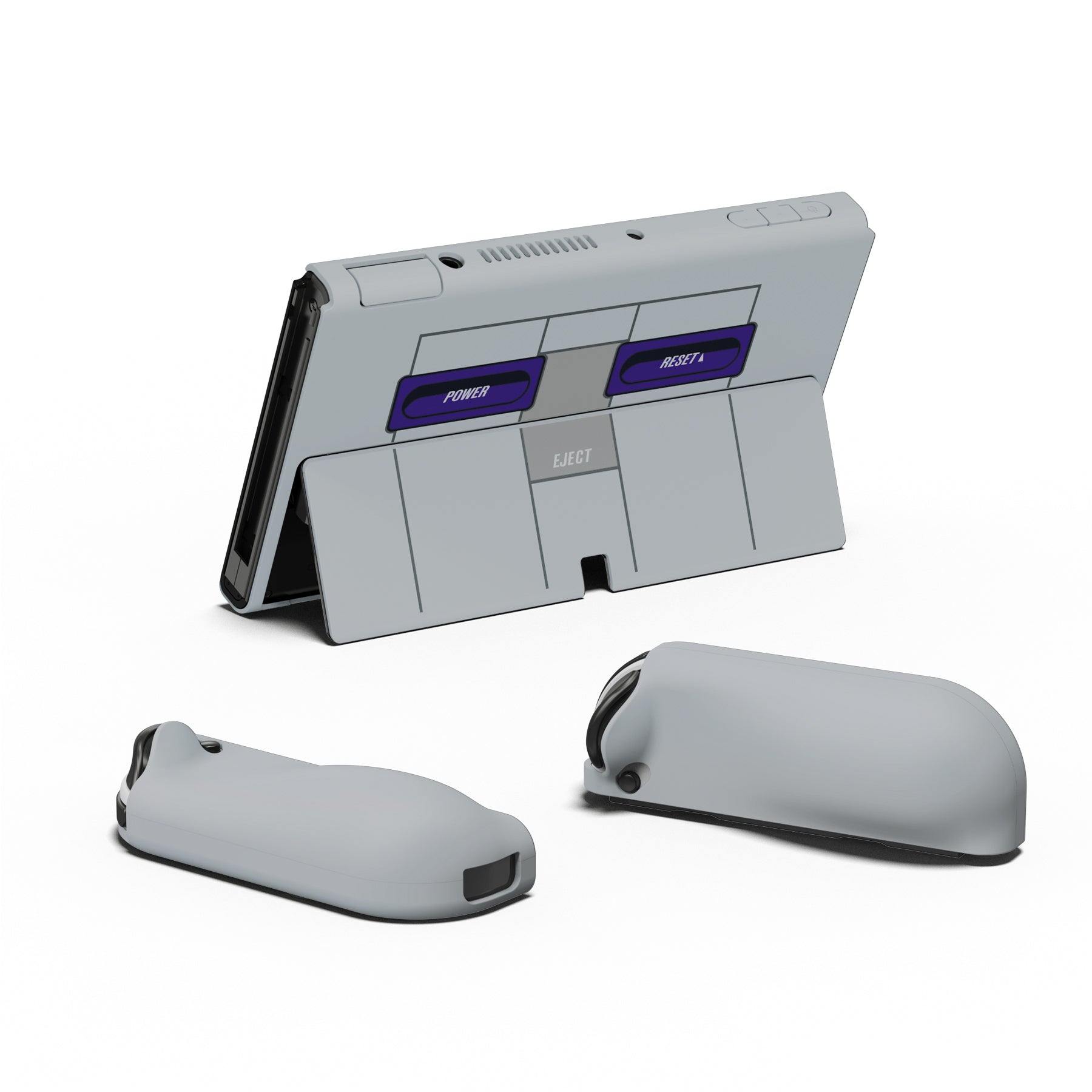 PlayVital AlterGrips Dockable Hard Shell Protective Case with Thumb Grip Caps & Button Caps for Nintendo Switch OLED - Classics SNES Style playvital