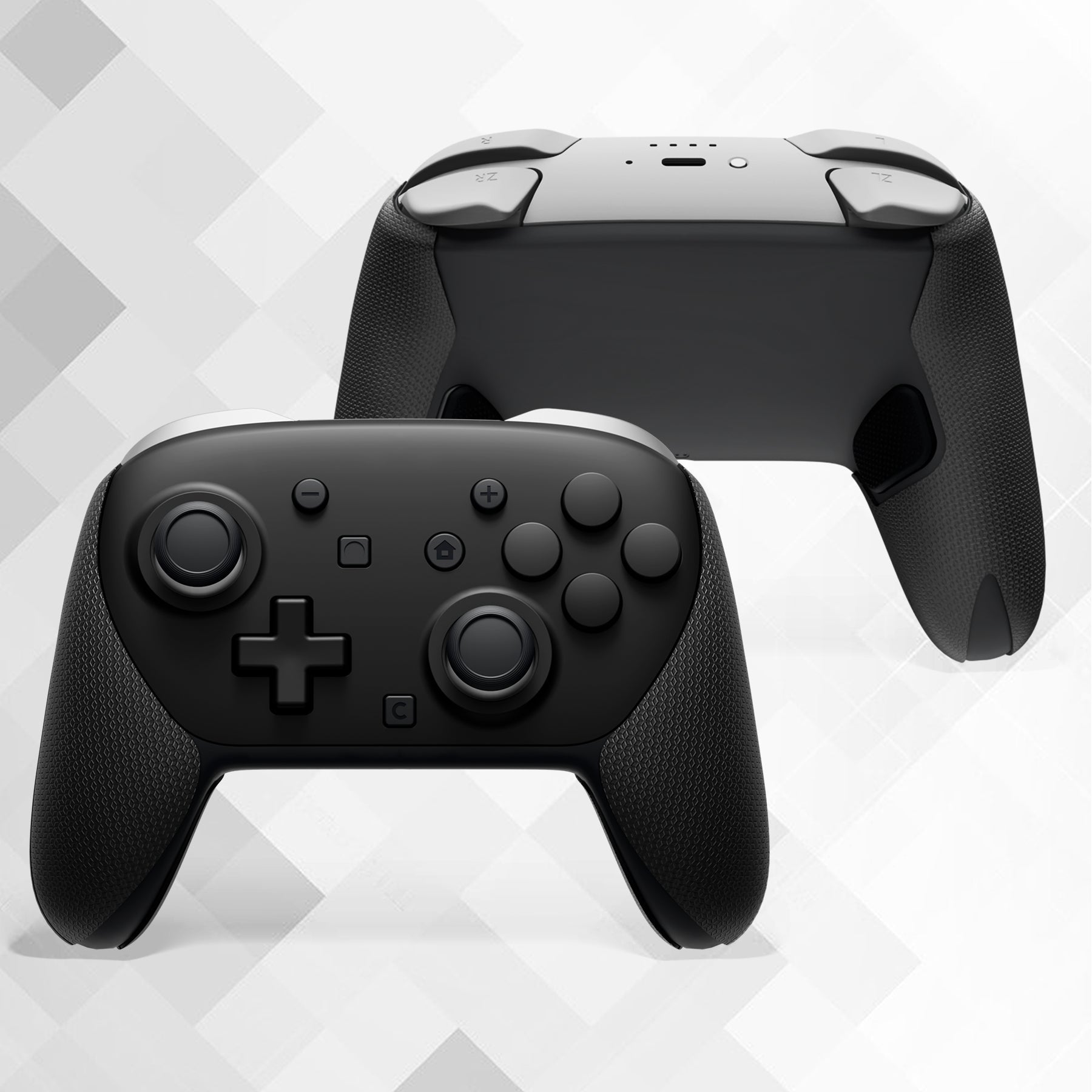 PlayVital Anti-Slip PU Grip Skin with Silicone Back Button Cover for Switch 2 Pro Controller, Sweat-Absorbent for Nintendo Switch 2 Pro Controller Grip - Hexagonal Textured Black PlayVital