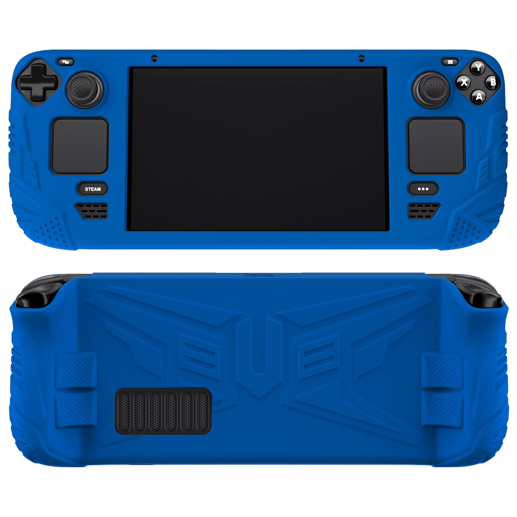 PlayVital Armor Series Protective Case for Steam Deck LCD, Soft Cover Silicone Protector for Steam Deck with Back Button Enhancement Designed & Thumb Grips Caps - Blue - XFSDP006 PlayVital
