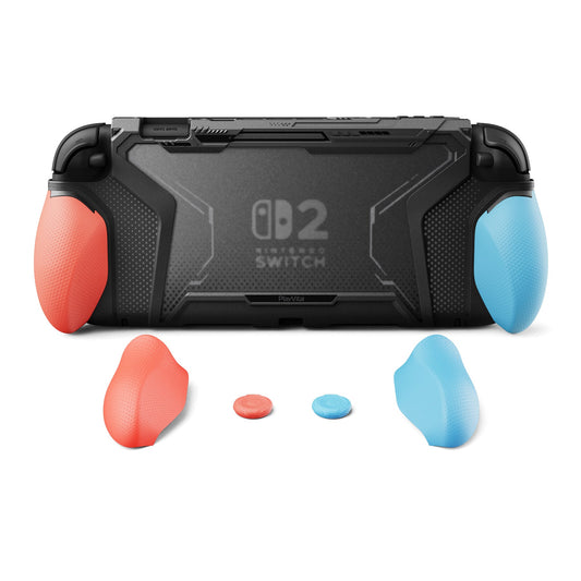 PlayVital BEYOND-GRIP Interchangeable Grip Protective Cover for Nintendo Switch 2 (2025), Ergonomic TPU Dockable Case Accessories for Switch 2 with Joystick Caps - Blue & Orange PlayVital